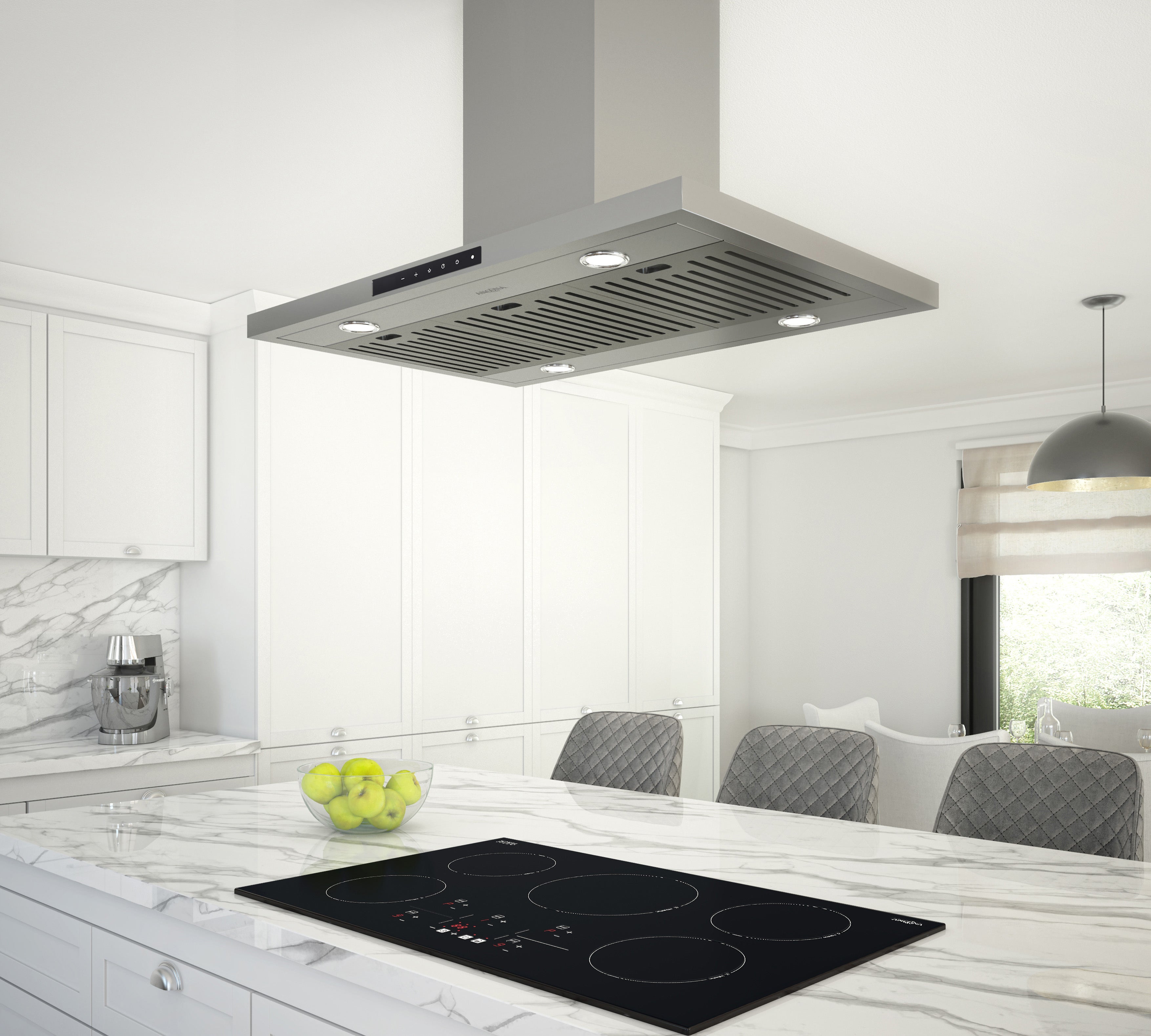Stainless Steel 36 Inch Island Range Hood with Night Light - Powerful Kitchen Ventilation for Modern Homes - Perfect for Open Kitchens and Cooking Areas