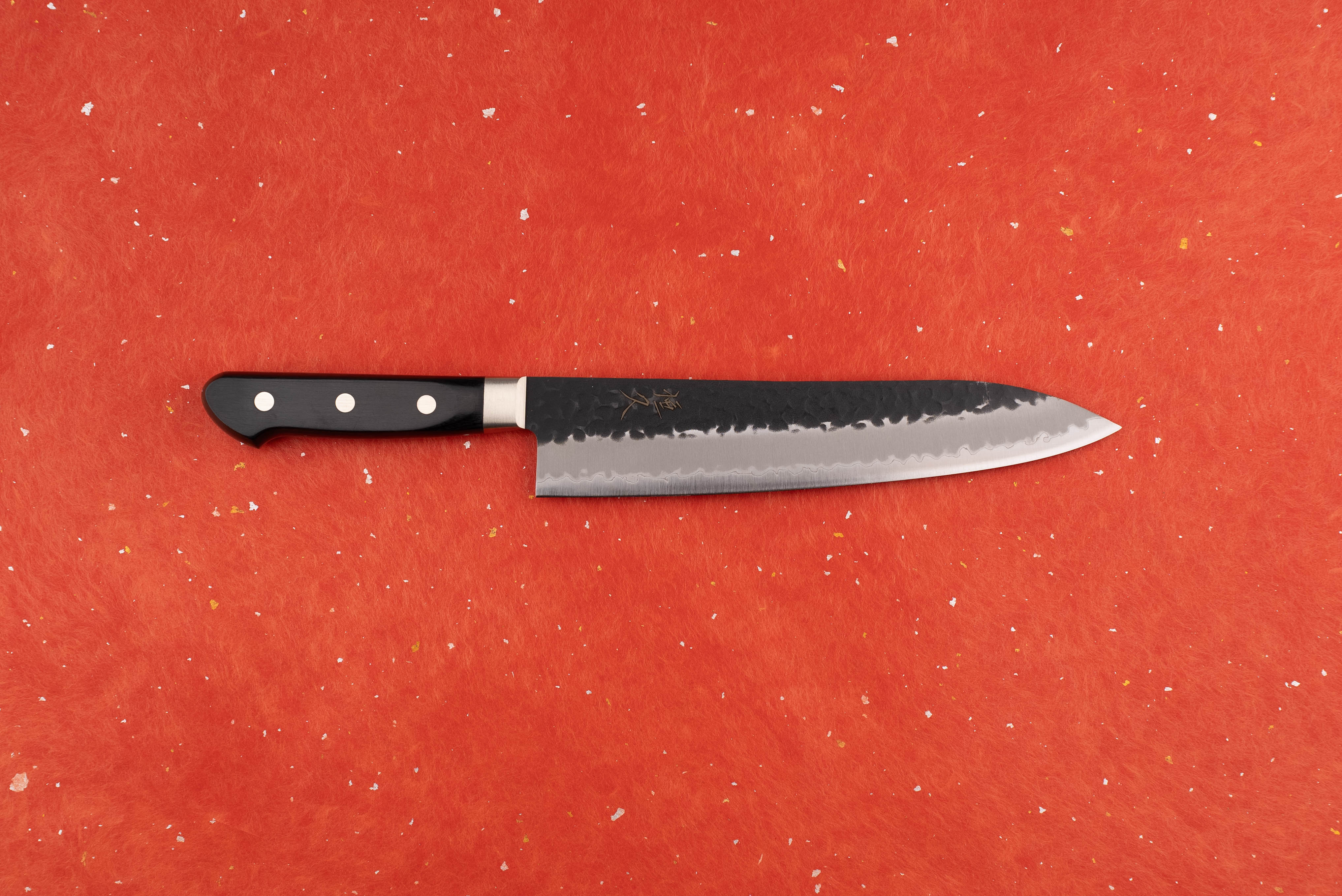 Tsunehisa AS/S Nijishi Kurouchi Tsuchime Western Gyuto 210mm Japanese Chef Knife - High Carbon Steel, Hand-Forged, Hammered Finish - Perfect for Slicing, Dicing & Meat Cutting in Professional Kitchens & Home Cooking