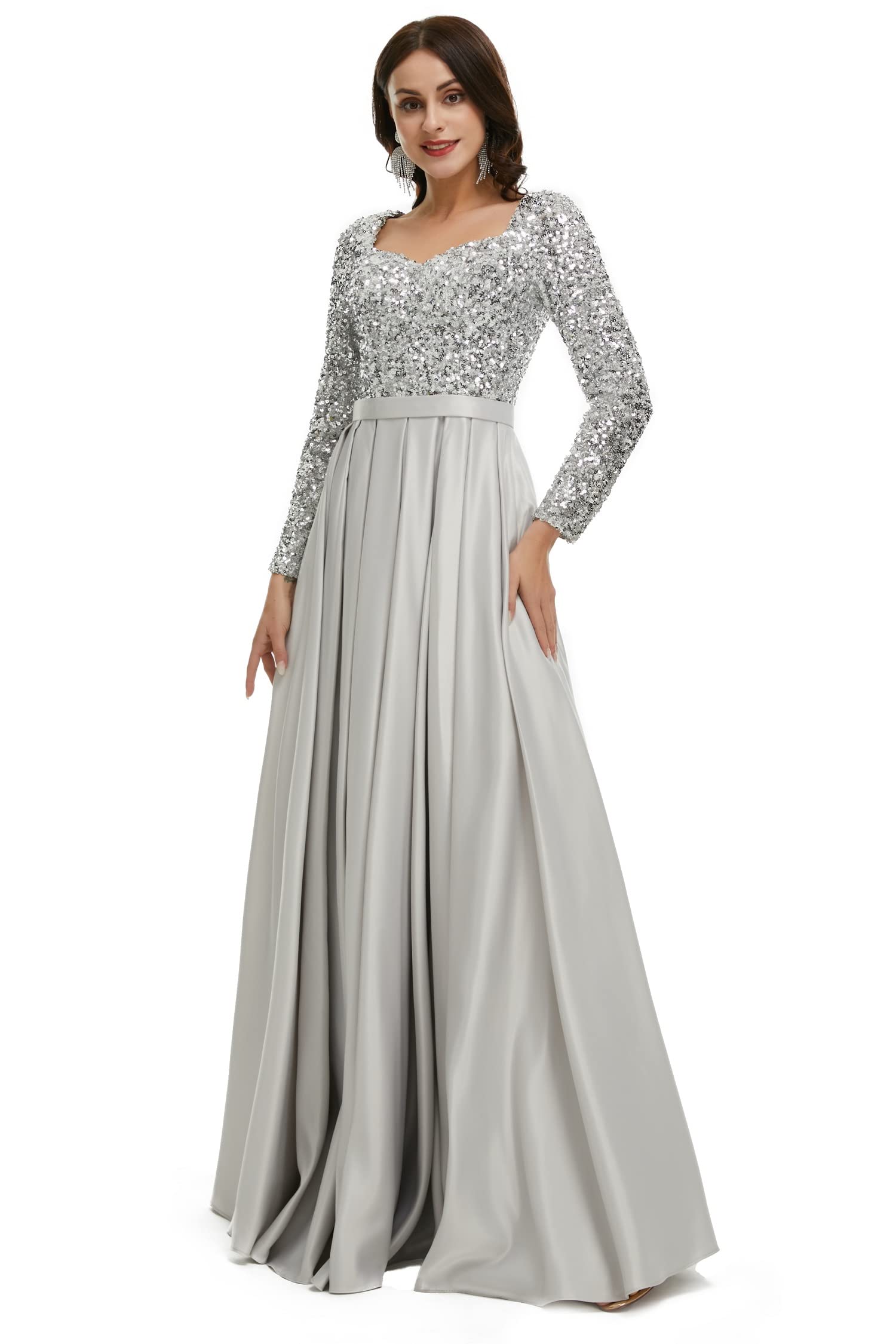 Elegant Long Sleeve A-Line Evening Dress with Sequins - Wedding Gown, Bridesmaid Dress & Prom Dress for Formal Occasions | Perfect for Weddings, Galas and Special Events