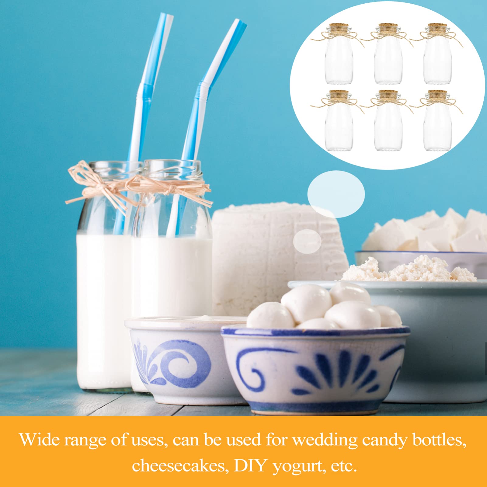 6-Piece Glass Pudding Cups with Lids - Small Yogurt Jars, Jam Containers & Portable Drink Bottles for Baby Food, Desserts, and Party Favors - Perfect for Home, Office, and Picnic Use