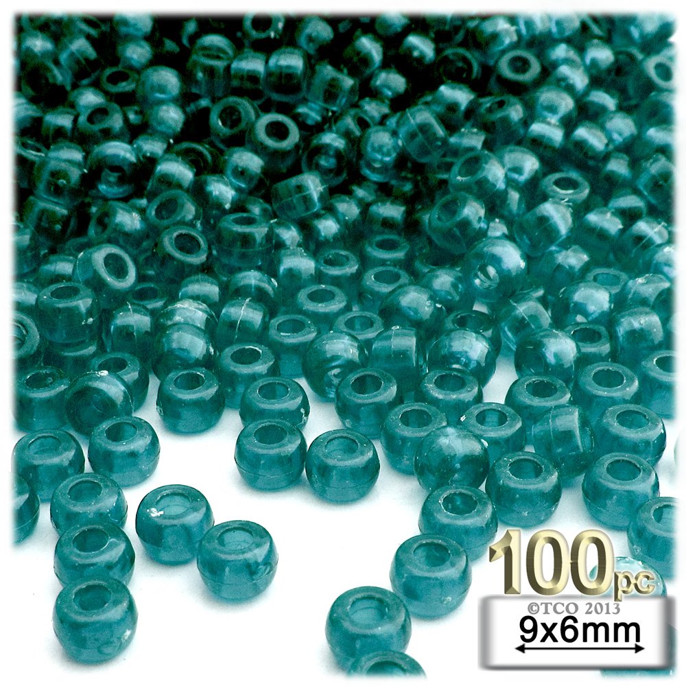 100-Piece Plastic Round Transparent Pony Beads 6x9mm - Aqua Color for Jewelry Making, DIY Crafts, and Kids' Beading Projects