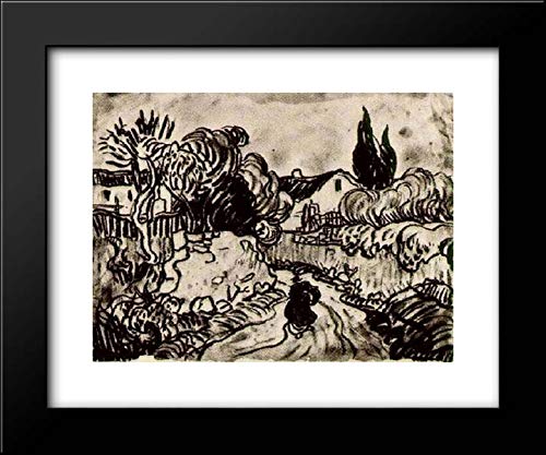 Vincent van Gogh Landscape With Houses Among Trees And A Figure - 24x20 Framed Art Print - Wall Decor for Living Room, Bedroom & Office