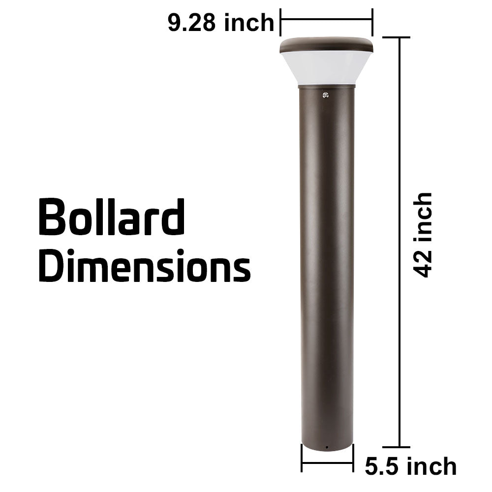 Konlite LED Bollard Light with Battery Backup - 26W, 3.5 Feet, 120-277V, 3200LM, 3000K/4000K/5000K - Outdoor Pathway, Garden, and Landscape Lighting for Residential and Commercial Use