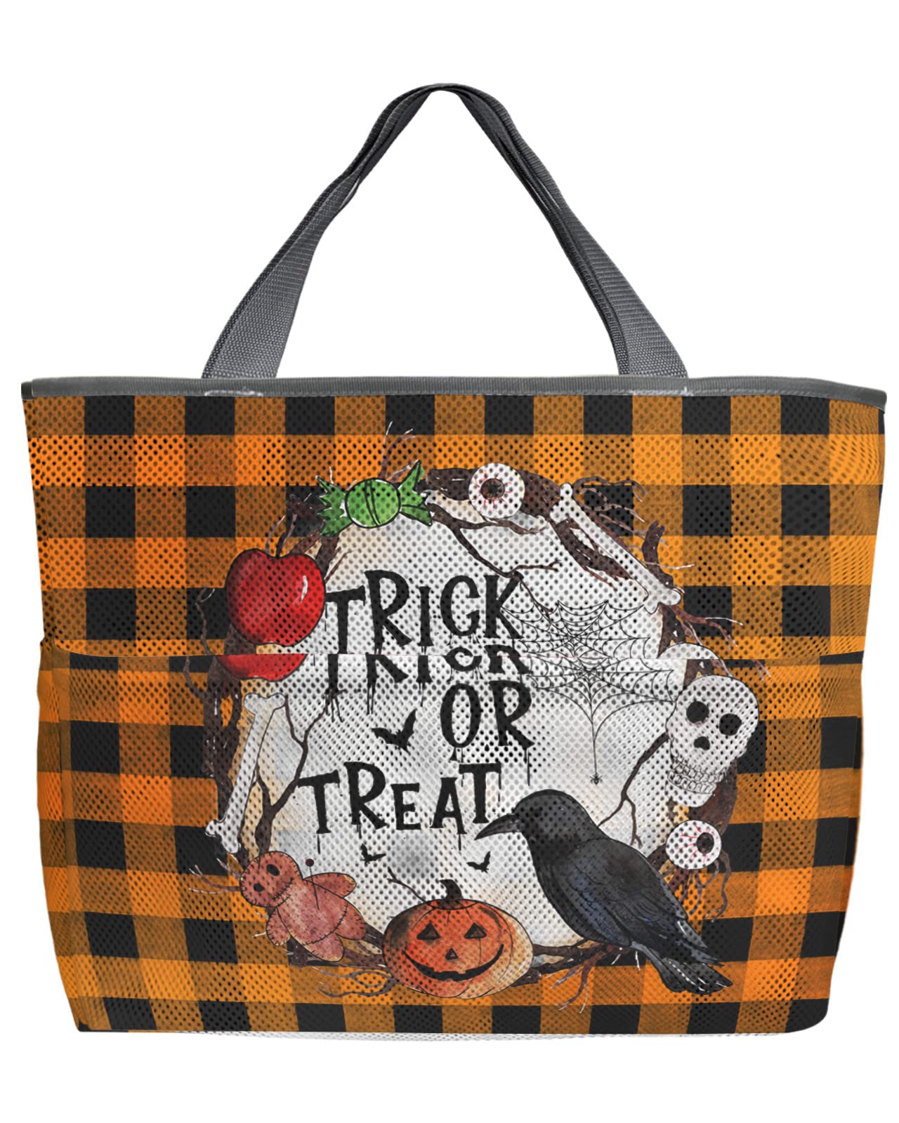 Large Mesh Beach Bag for Travel - Halloween Pumpkin Toy Tote for Beach & Parties