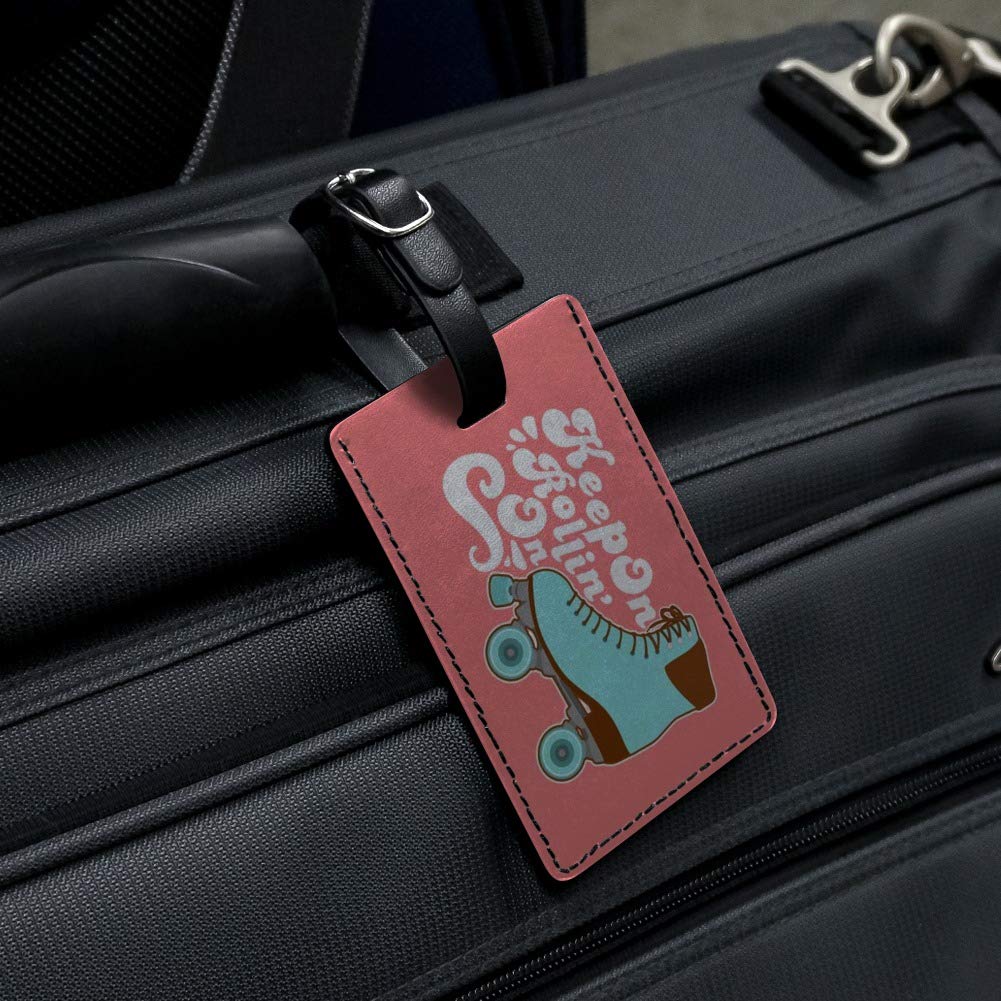 Roller Skates Derby - Keep On Rolling Leather Luggage Tag & ID Card Holder - Perfect for Travel, Skating Events & Personal Identification