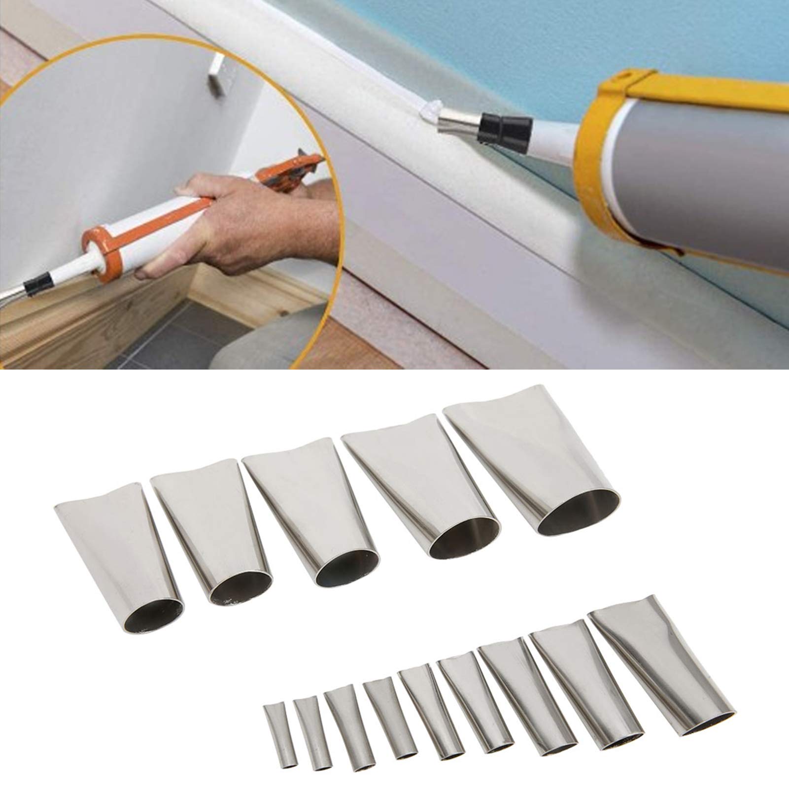 15Pcs Stainless Steel Caulking Nozzles Set - Reusable Caulk Applicator Tool for Kitchen Joint Filling & Finishing - Perfect for DIY Home Improvement, Bathroom & Tile Sealing Projects