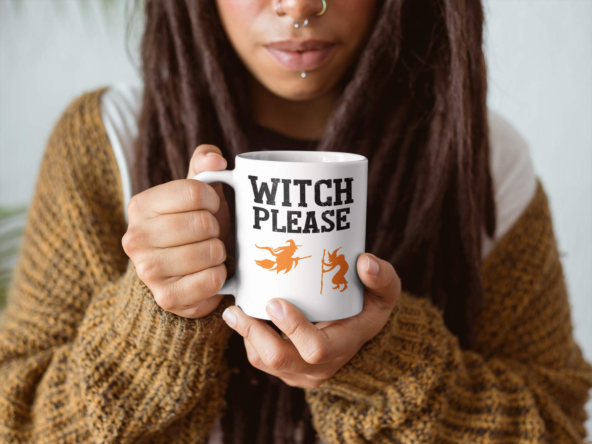 Halloween Witch Ceramic Mug - 11oz Flying Witch & Hunchback Witch Design for Coffee & Tea - Perfect for Witches' Kitchen Decor, Halloween Party Supplies, and Spooky Gift Ideas