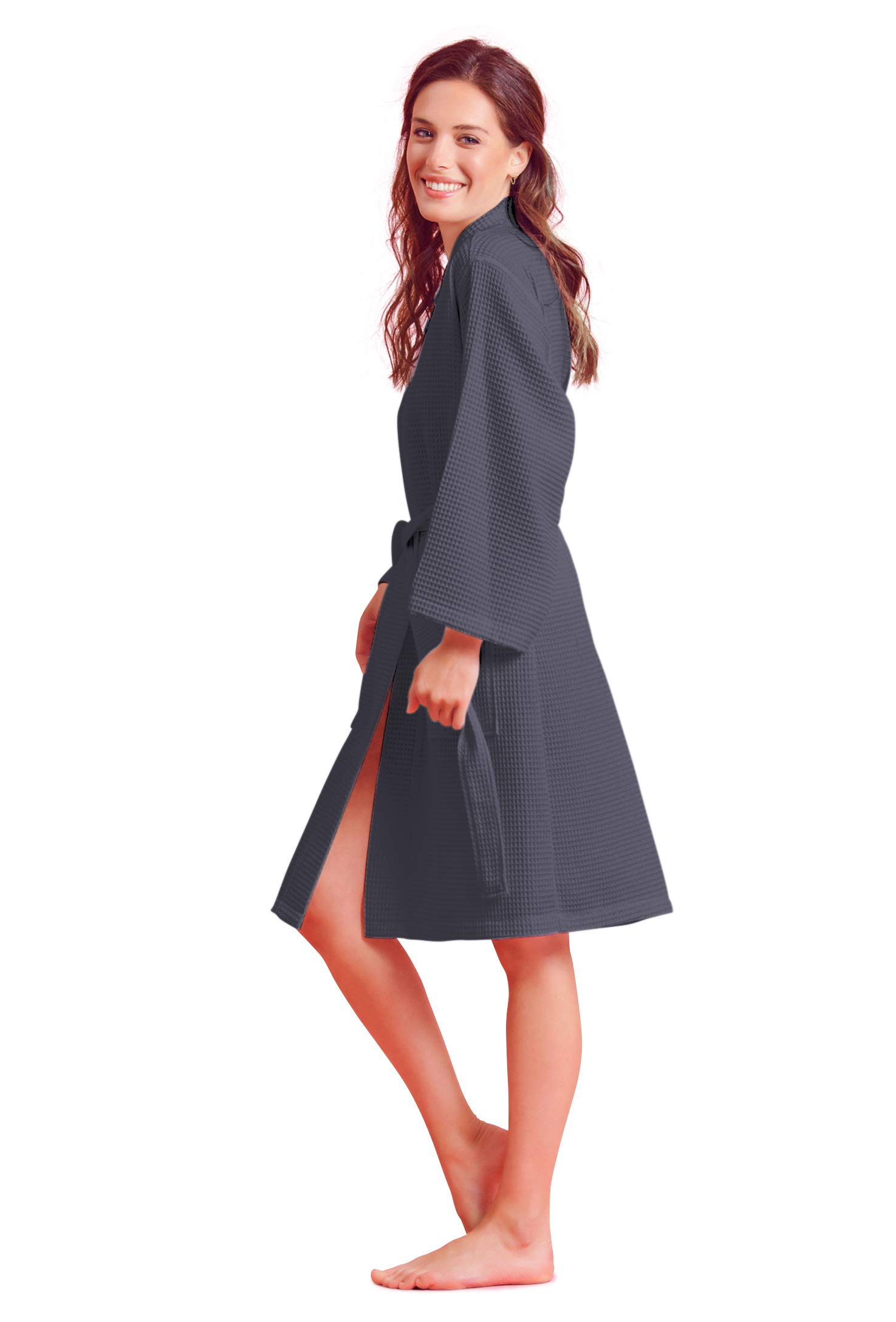 Soft Touch Linen Kimono Waffle Robe for Women - Lightweight Cotton & Polyester Blend Bathrobe - Perfect for Spa, Lounge & Beach Cover-Up