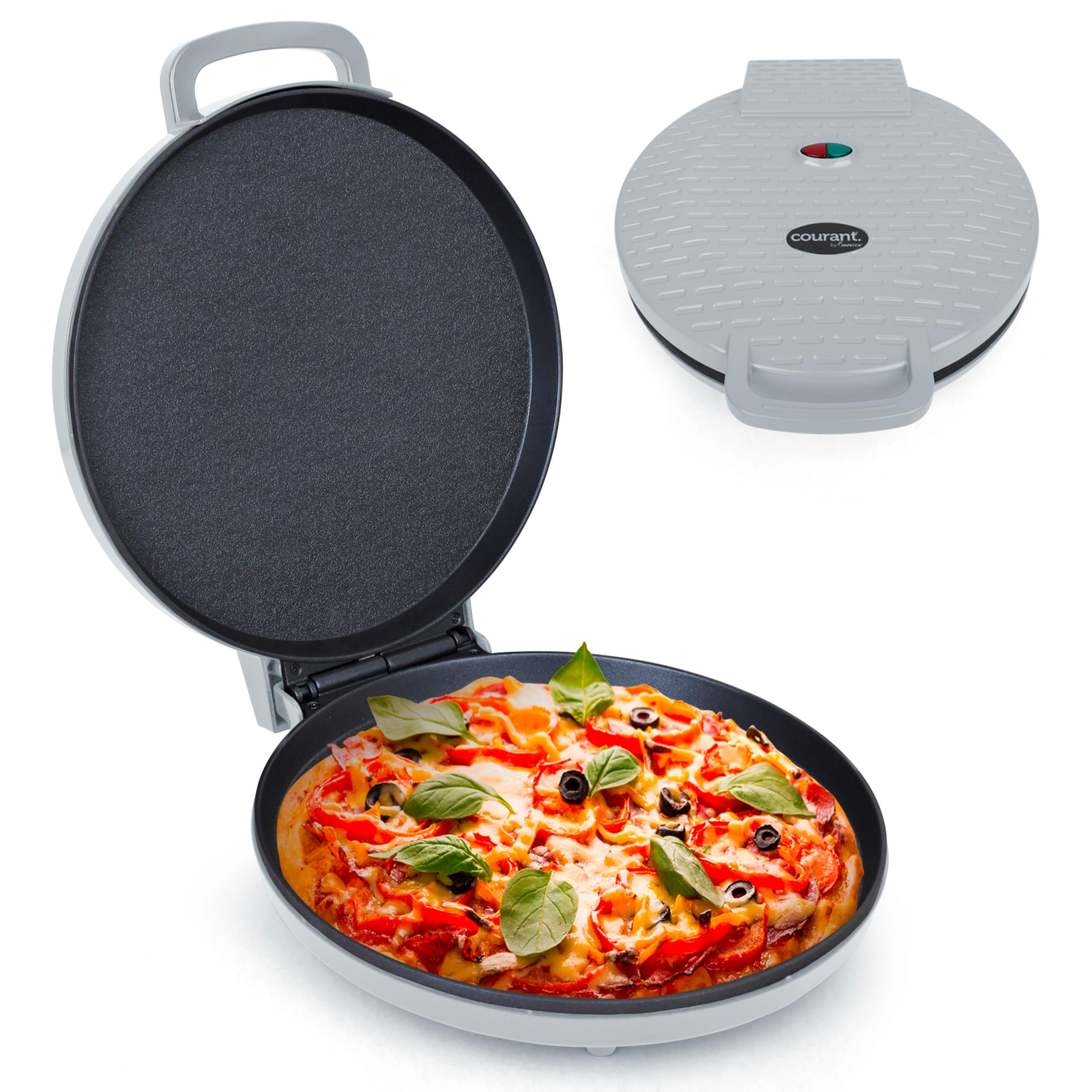 **Courant 12-Inch Electric Pizza Maker & Calzone Maker - Non-Stick Plates, Cool-Touch Handle, Indoor Countertop Oven for Home, School, or Dorm - Perfect for Quick Meals, Parties, and Family Gatherings**