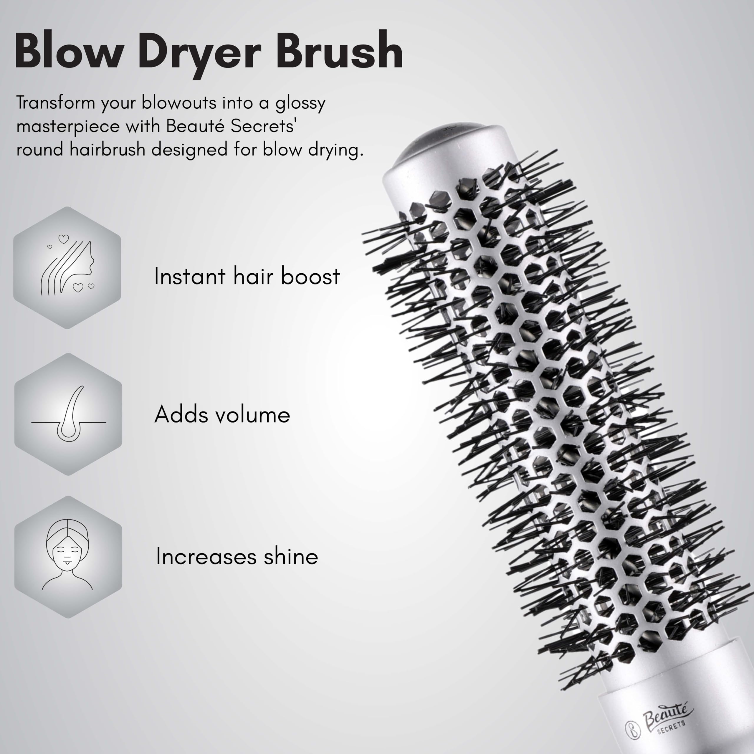 Beauté Secrets Professional Round Hair Brush for Women & Men - Blow Dryer Brush, Styling Comb for Voluminous, Bouncy Curls - Perfect for Salon-Quality Hair at Home, Travel & Daily Styling