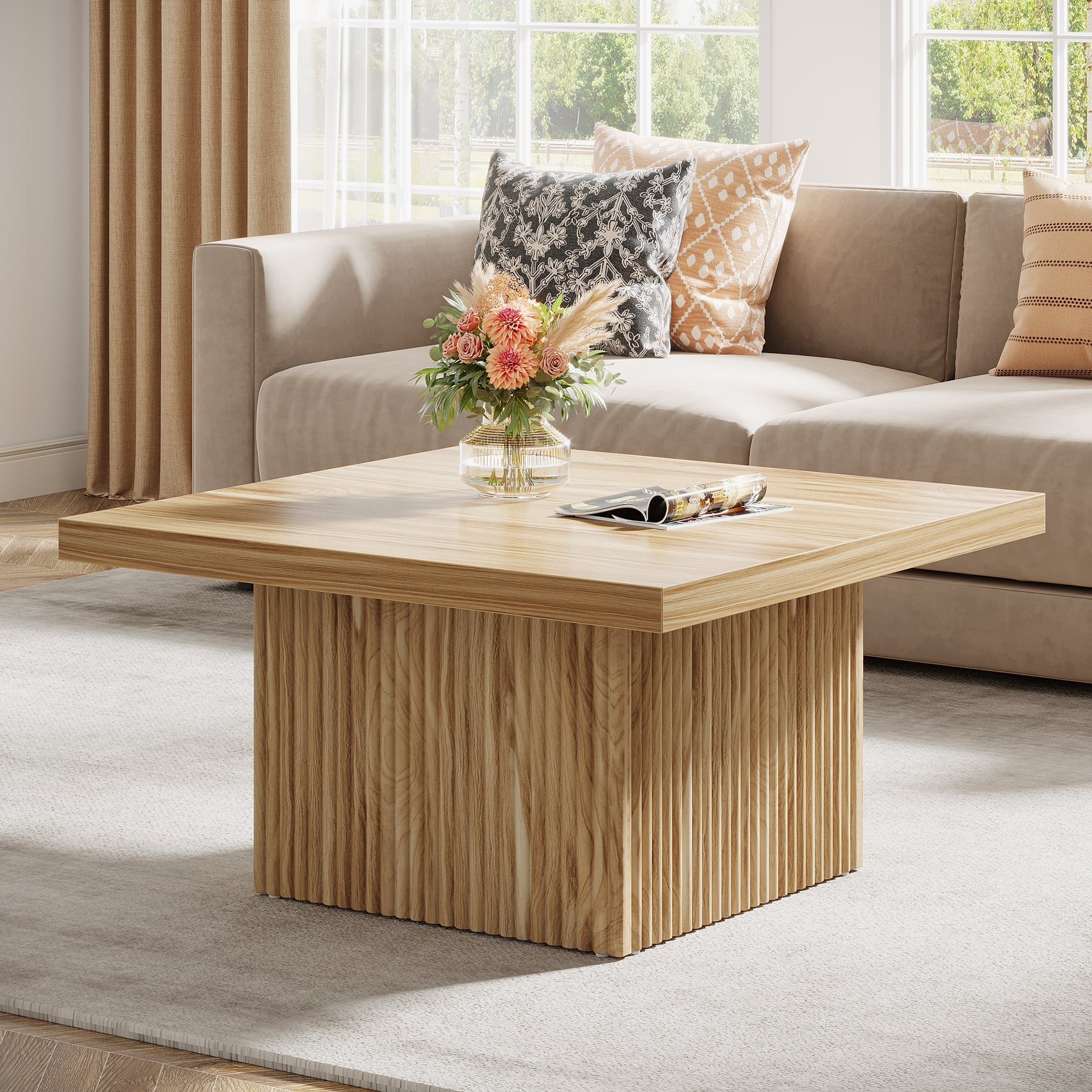 31.5 Inch Square Coffee Table - Modern Wooden Center Table for Living Room | Perfect Cocktail Table for Home Decor & Entertaining