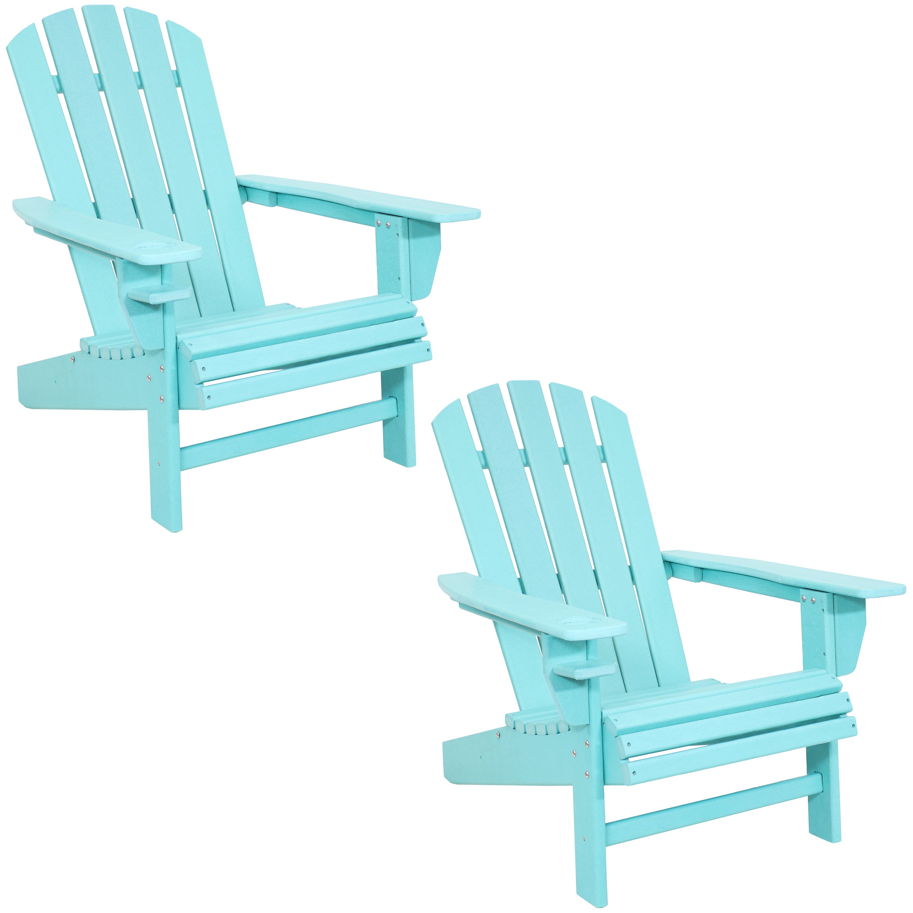 Premium Sunnydaze All-Weather Outdoor Adirondack Chairs with Cup Holders - Set of 2 Patio Chairs for Backyard, Garden, Poolside & Deck Relaxation