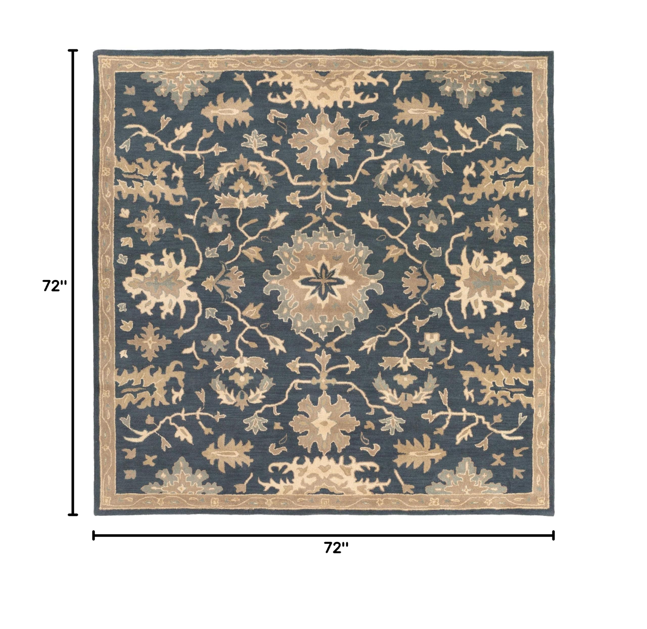 Mark&Day 6x6 Feet Traditional Navy Wool Area Rug - Soft Blue, Brown & Beige Square Carpet for Living Room, Bedroom, Kitchen - Perfect for Cozy Home Decor & High-Traffic Areas