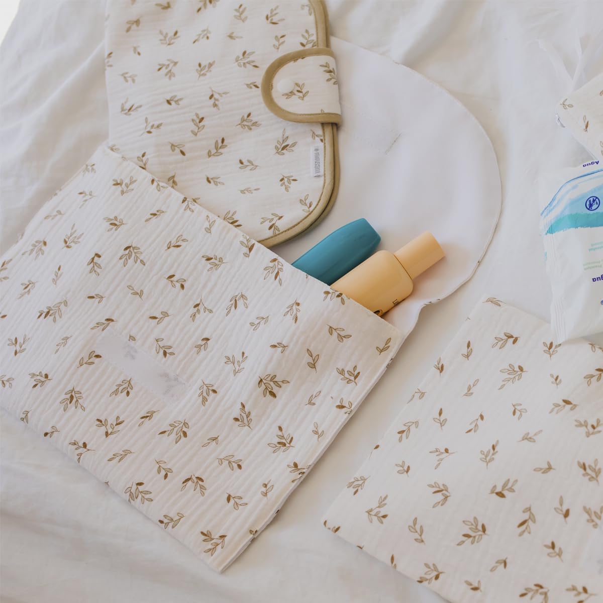 MIMUSELINA Waterproof Baby Diaper Bag Organizer Set - Perfect for Newborns, Travel & Daily Use (Waffle Mint/Bamboo Mint/Ecru) | Diaper Storage, Document Holder & On-the-Go Essentials Organizer
