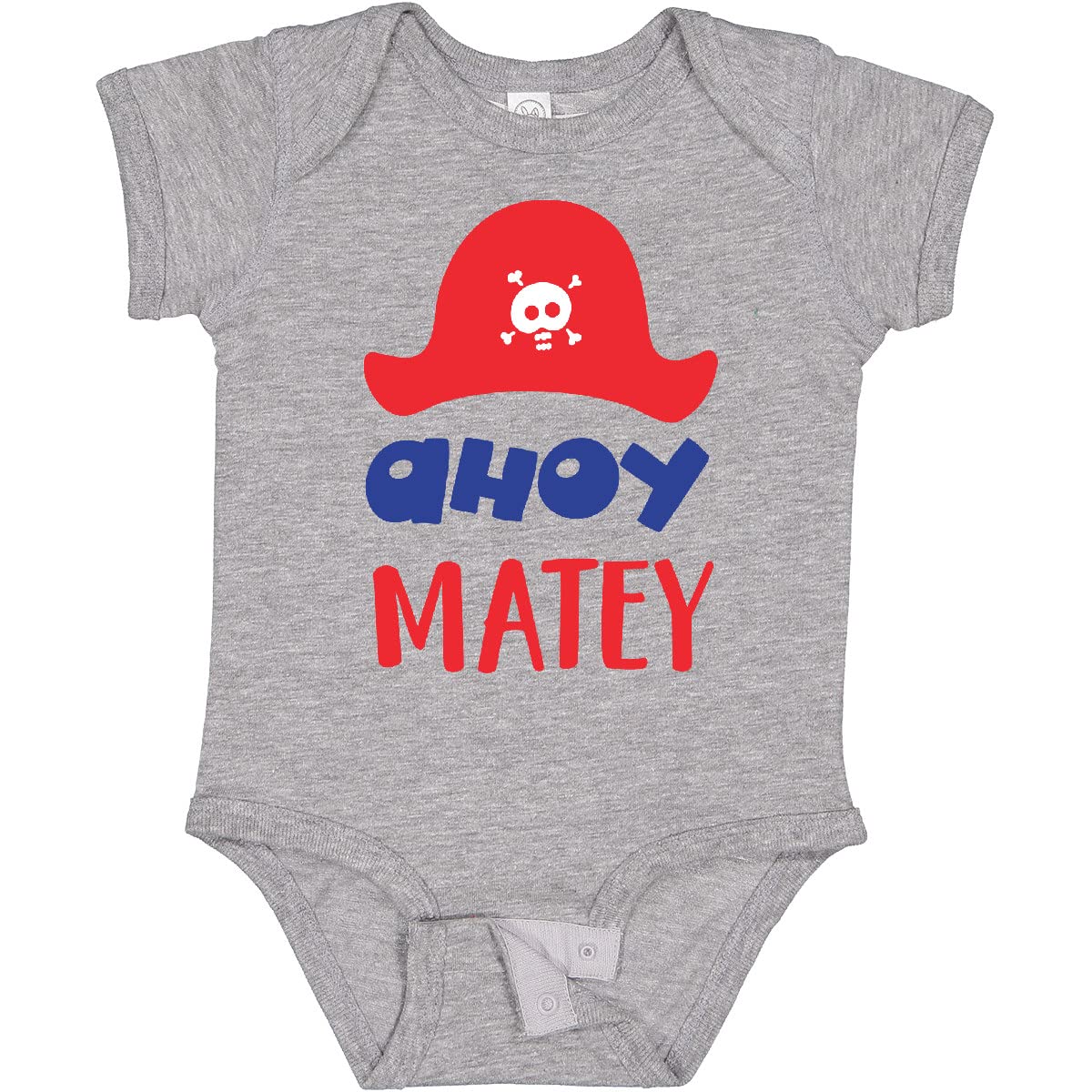 Inktastic Ahoy Matey Pirate Hat with Skull and Bones Design - Cute Baby Bodysuit for Pirate Themed Parties, Halloween Costumes & Nautical Nursery Decor