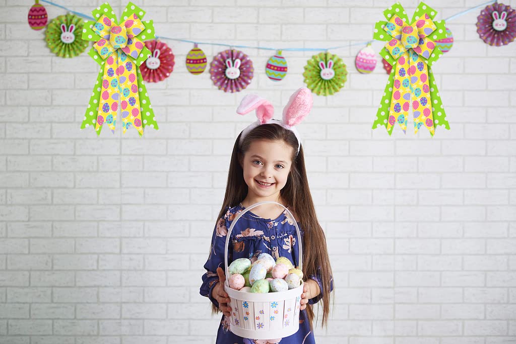 Easter Wreath Bows - Yellow Green Spots Burlap Ribbon for Wreaths & Easter Tree Decorations - Indoor/Outdoor Use