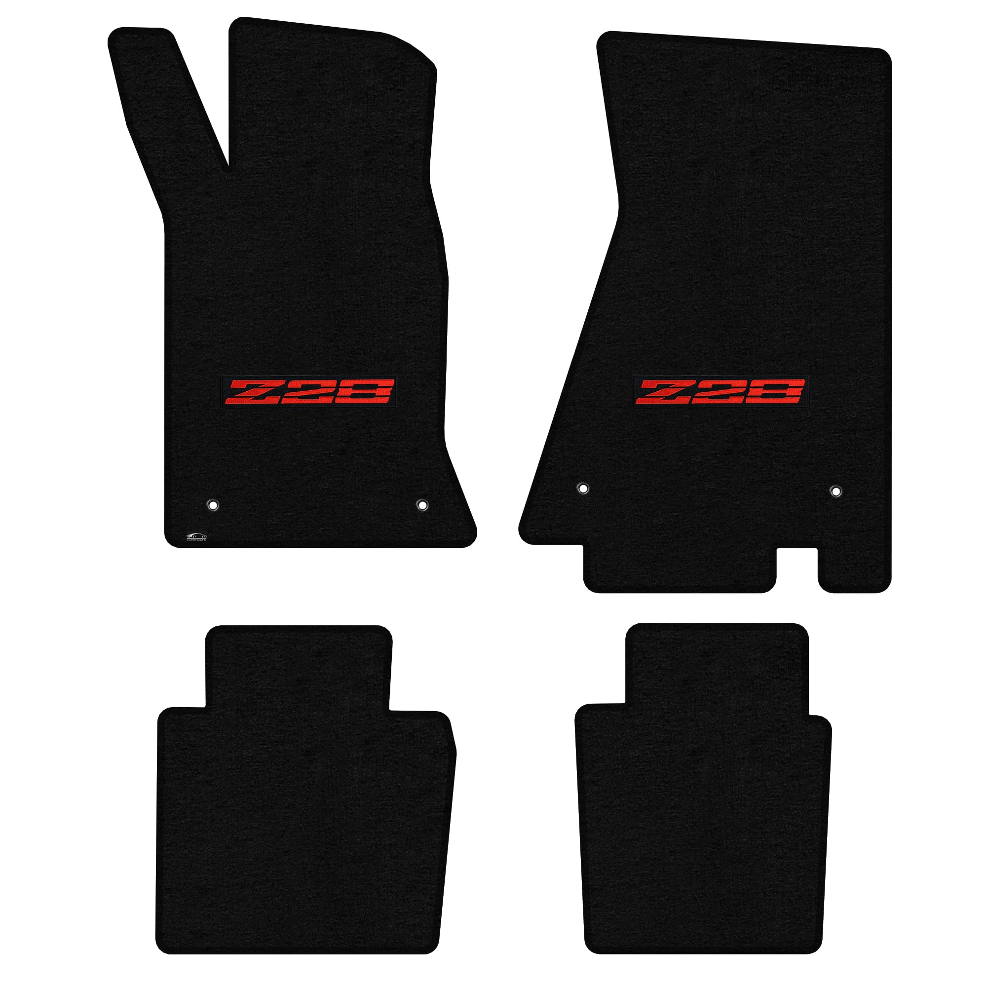 Premium Custom-Fit Carpeted Floor Mats for 1982-1992 Chevy Camaro - 4-Piece Set with Red Z28 Logo & Black Carpet - Front & Rear Luxury Car Floor Liners - Perfect for Daily Driving, Road Trips & Car Shows