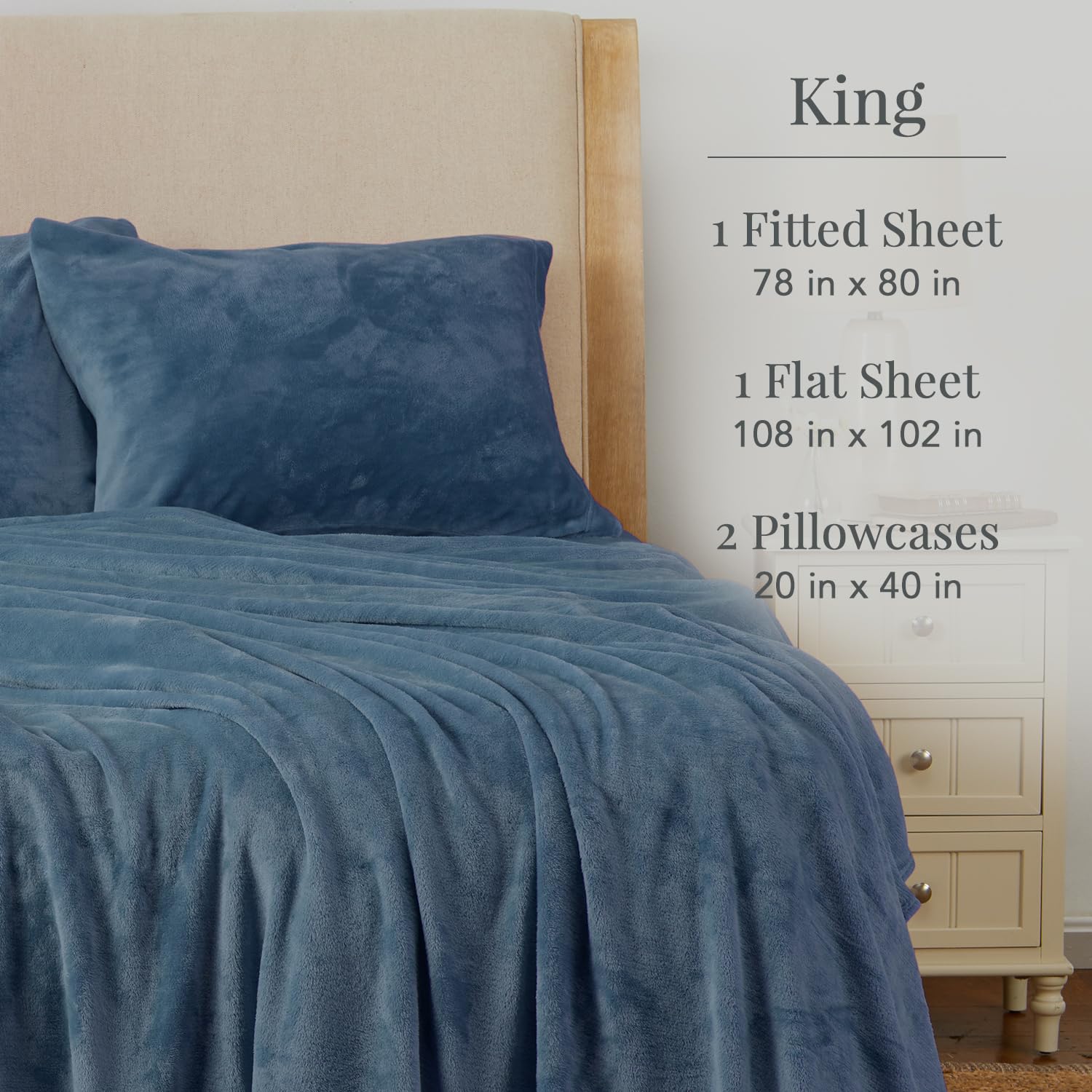 NY Loft Ultra Soft Micro Fleece Sheets Set with Extra Deep Pockets - King Size Luxury Bedding | Super Plush Polar Fleece for Winter Warmth | Tribeca Collection in Infinity Blue | Perfect for Cold Weather & Cozy Home Decor