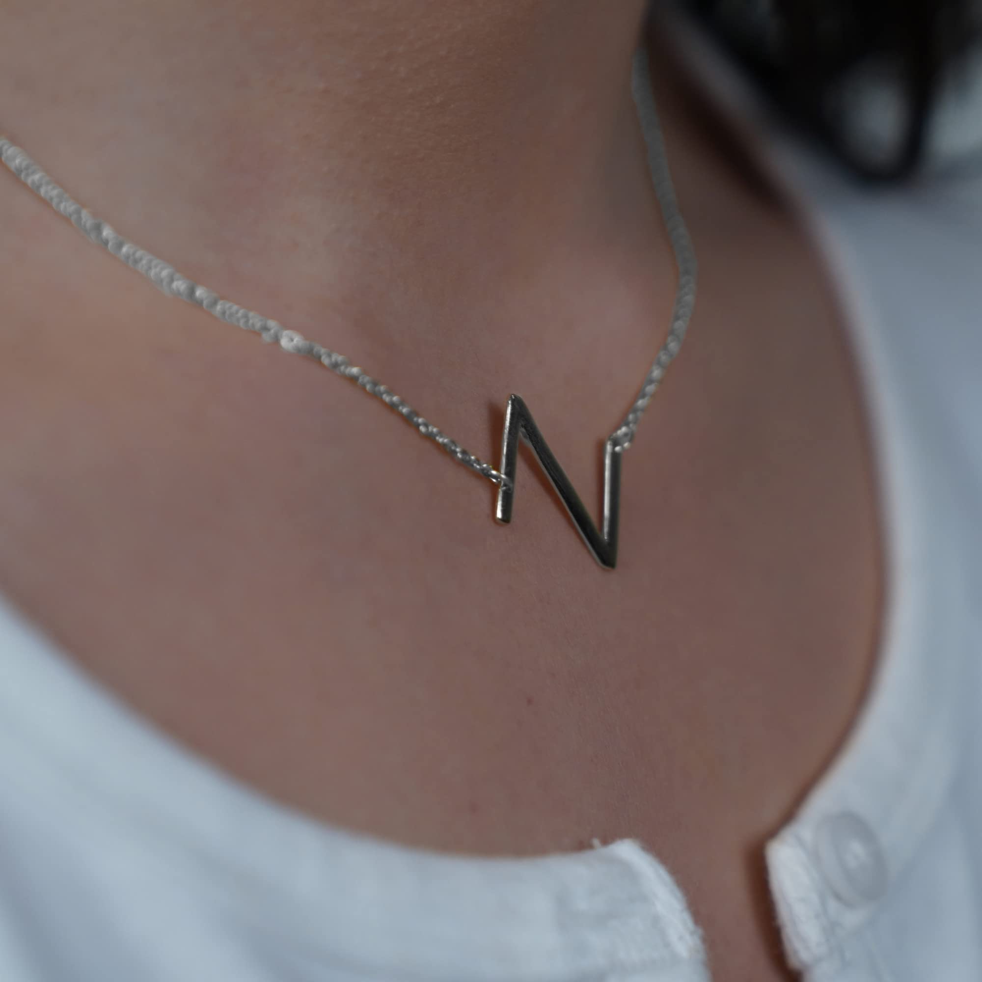 Sterling Silver Initial Necklace for Women - Personalized Letter Pendant Jewelry - Dainty Sideways Monogram Necklace - Perfect Gift for Her - Ideal for Birthdays, Anniversaries & Everyday Elegance
