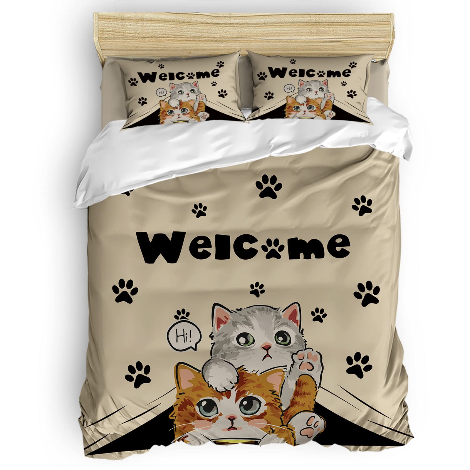 CHARMHOME 4-Piece Twin Size Duvet Cover Set - Soft Vintage Cat Print Bedding with Sheet & 2 Pillow Shams, No Comforter - Perfect for Kids' Rooms, Dorm Decor & Cozy Bedroom Makeovers