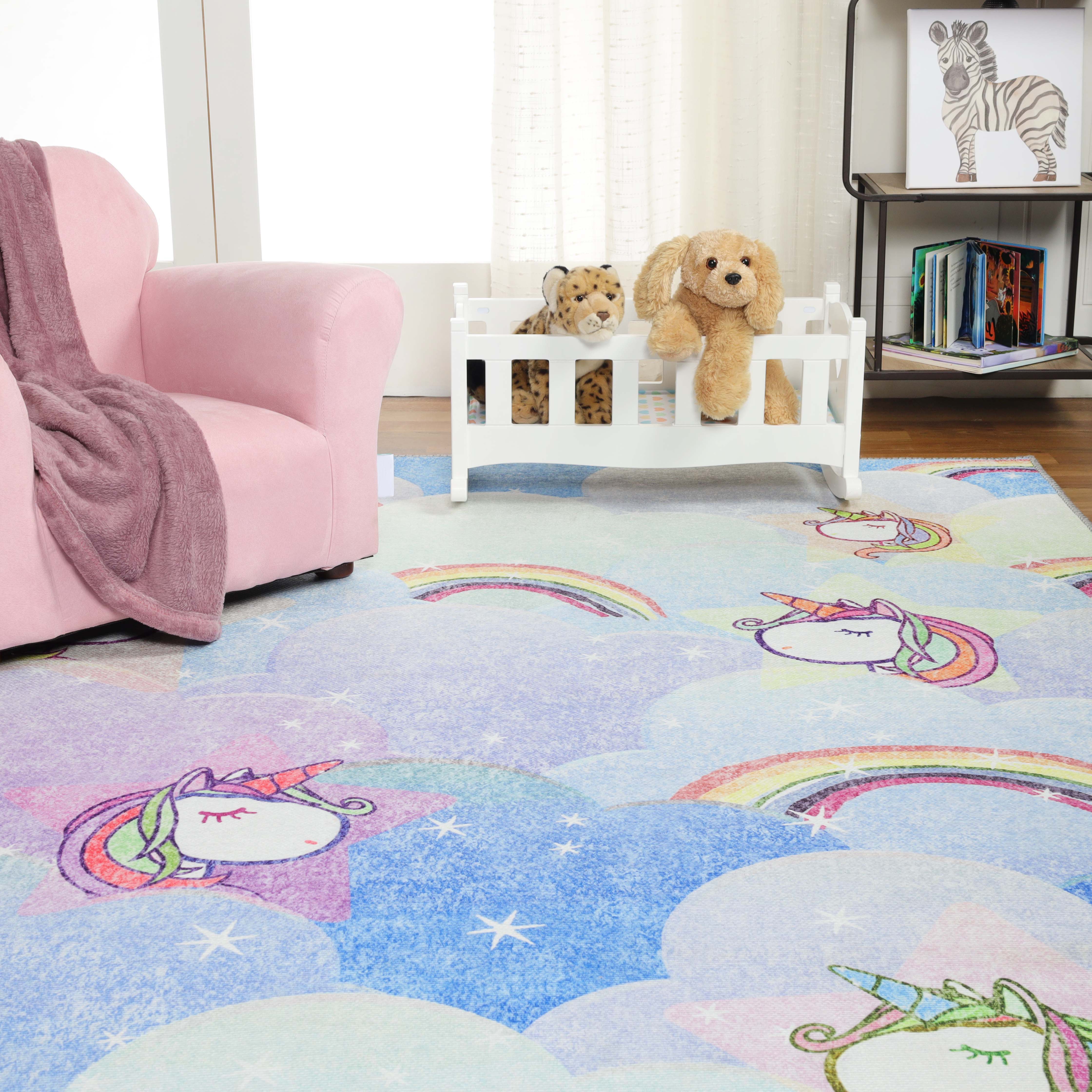 Unicorn Rainbow Kids Playroom Rug - Soft Non-Slip Nursery Carpet for Toddlers & Children | Perfect for Bedroom, Play Area & Daycare Floor Decor
