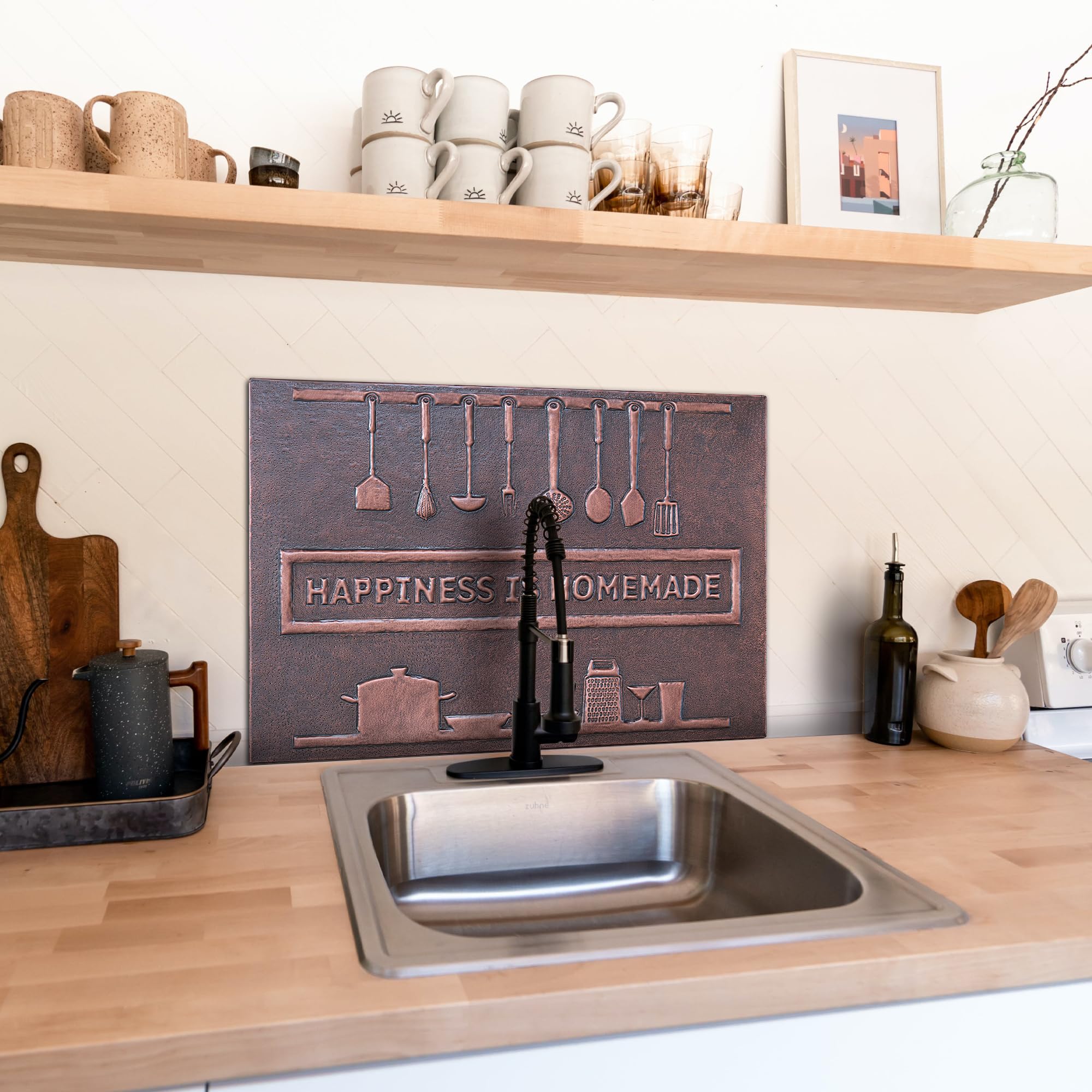 Custom Copper Kitchen Backsplash Panel - Handmade Personalized Copper Backsplash Tile for Indoor & Outdoor Wall Decor (Brown) | Perfect for Kitchen Remodeling, Restaurant Decor & Home Improvement Projects