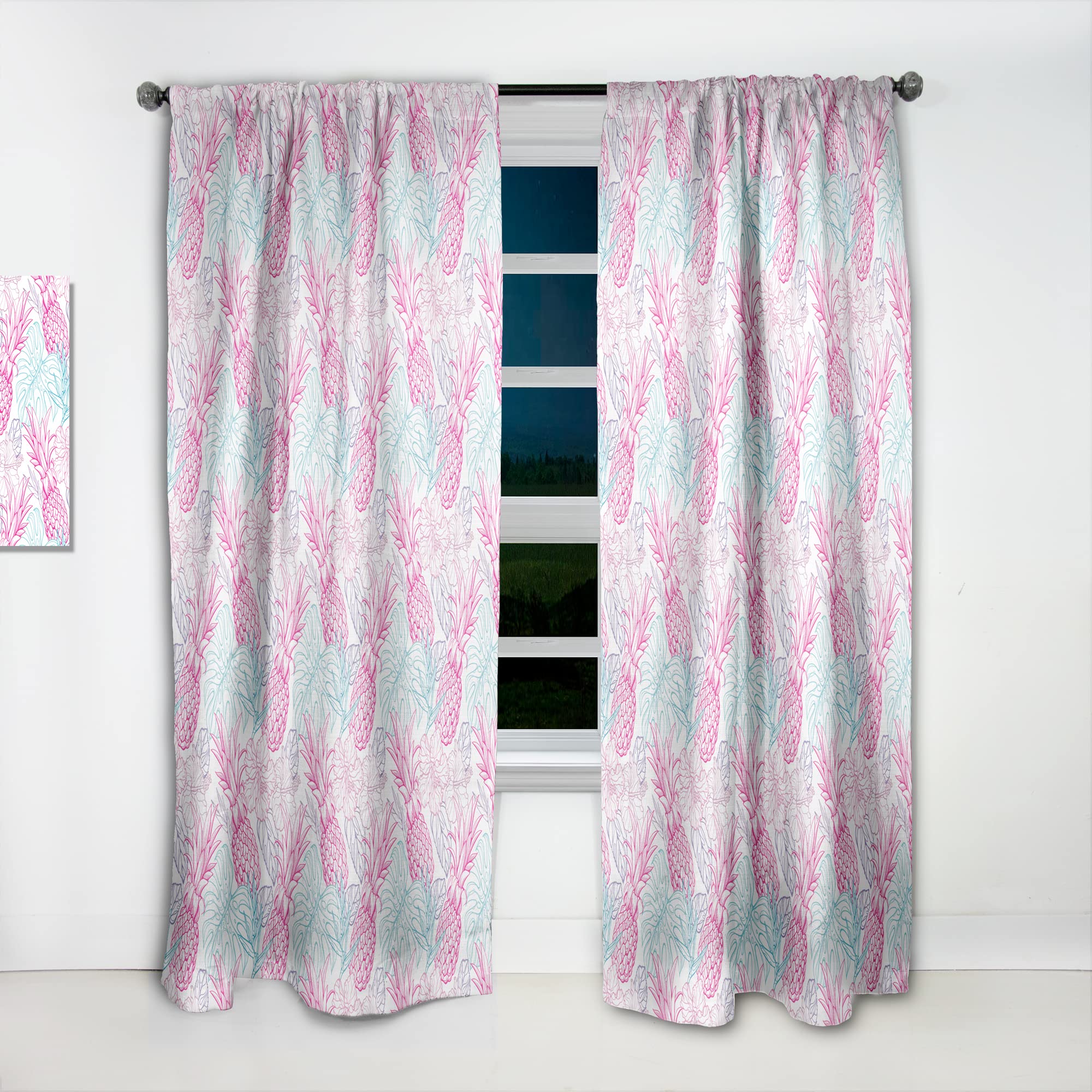 DesignQ Tropical Floral Pineapple Print Thermal Insulated Curtains - 52x90 Inch Single Panel for Bedroom & Living Room - Perfect for Beach House Decor, Boho Chic Style & Summer Vibes