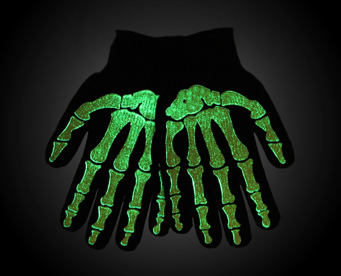 Glowing Skeleton Hand Knit Gloves - Halloween Mechanic Work Biker Gloves for Men & Women (One Size Fits Most) - Perfect for Motorcycle Riding, Cosplay, and Horror Costumes