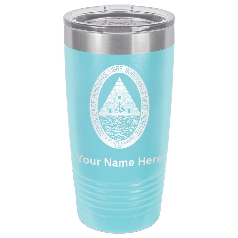 LaserGram 20oz Vacuum Insulated Stainless Steel Tumbler with Honduras Flag Design - Personalized Engraved Travel Mug, Leakproof & Sweatproof - Perfect for Coffee, Tea, or Cold Drinks at Work, Gym, or Outdoor Adventures (Light Blue)