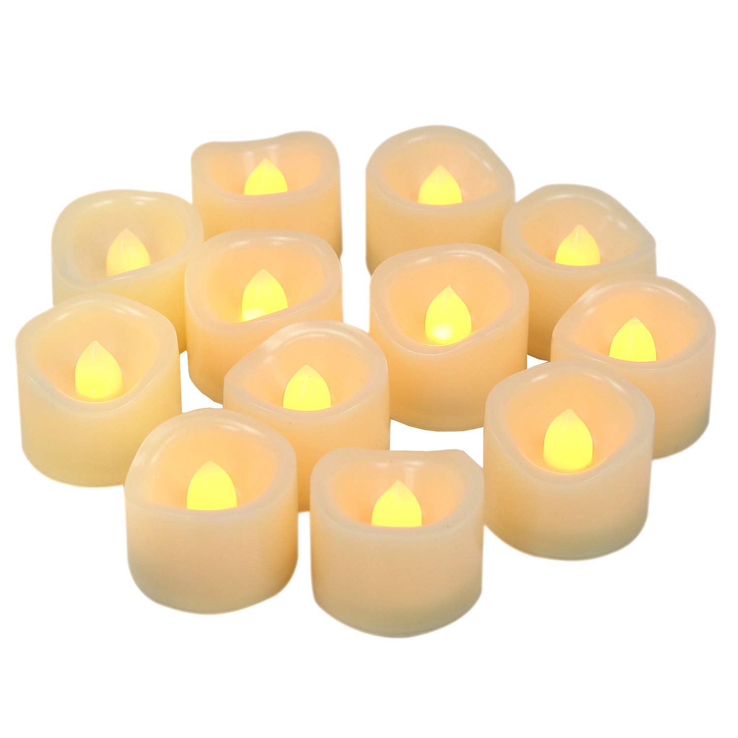 Flameless LED Tea Light Candles - 12 Pack Battery Operated Flickering Votive Candles for Thanksgiving, Wedding, Birthday, Baby Shower, Christmas & Halloween Decorations - Perfect for Centerpieces, Table Settings and Mood Lighting