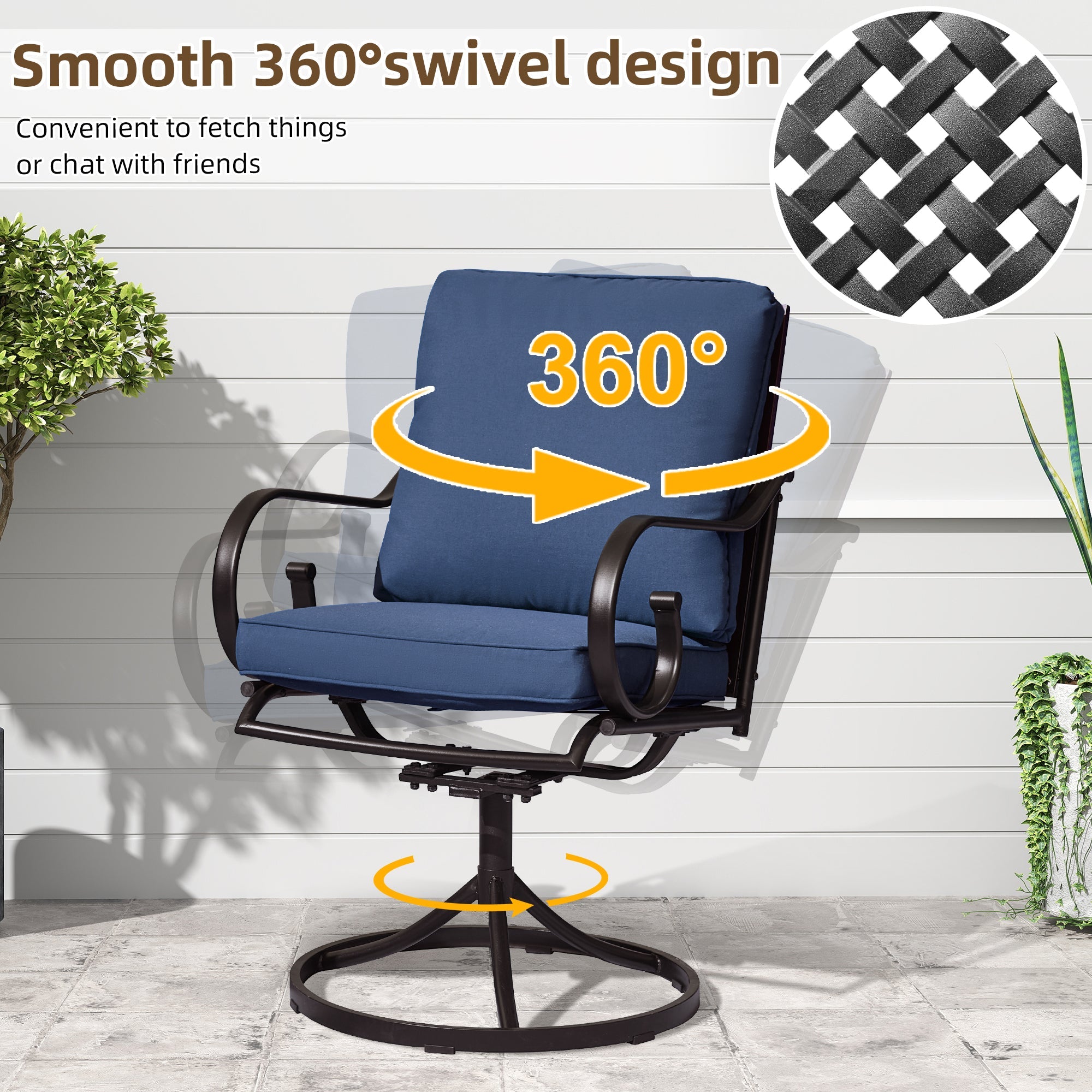 Erommy 2-Piece Patio Swivel Chair Set with Cushions - Waterproof Outdoor Dining Chairs for Garden, Poolside & Backyard - Comfortable Blue Lounge Seating Furniture