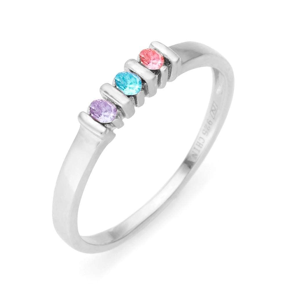 EVE'S ADDICTION Sterling Silver 3-Stone Birthstone Ring for Mom - Personalized Mother's Jewelry Gift - Perfect for Birthdays, Anniversaries & Mother's Day