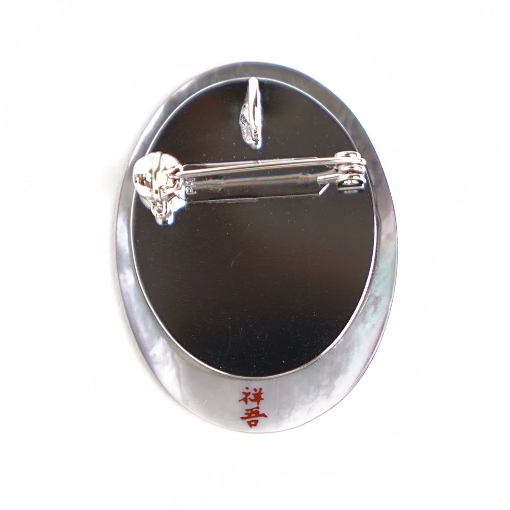 Handmade Maki-e Urushi Lacquer Brooch - Black Lip Pearl & Bellflower Design | Traditional Japanese Lacquer Jewelry for Women | Perfect for Kimono, Formal Wear & Special Occasions