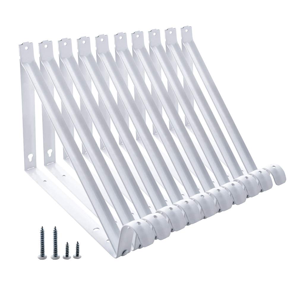 Heavy Duty Closet Shelf Rod Brackets - 10-Pack White Wall Mounted Shelving Supports Holds 300lbs - HOME MASTER HARDWARE with Screws Included for Bedroom, Closet & Garage Organization
