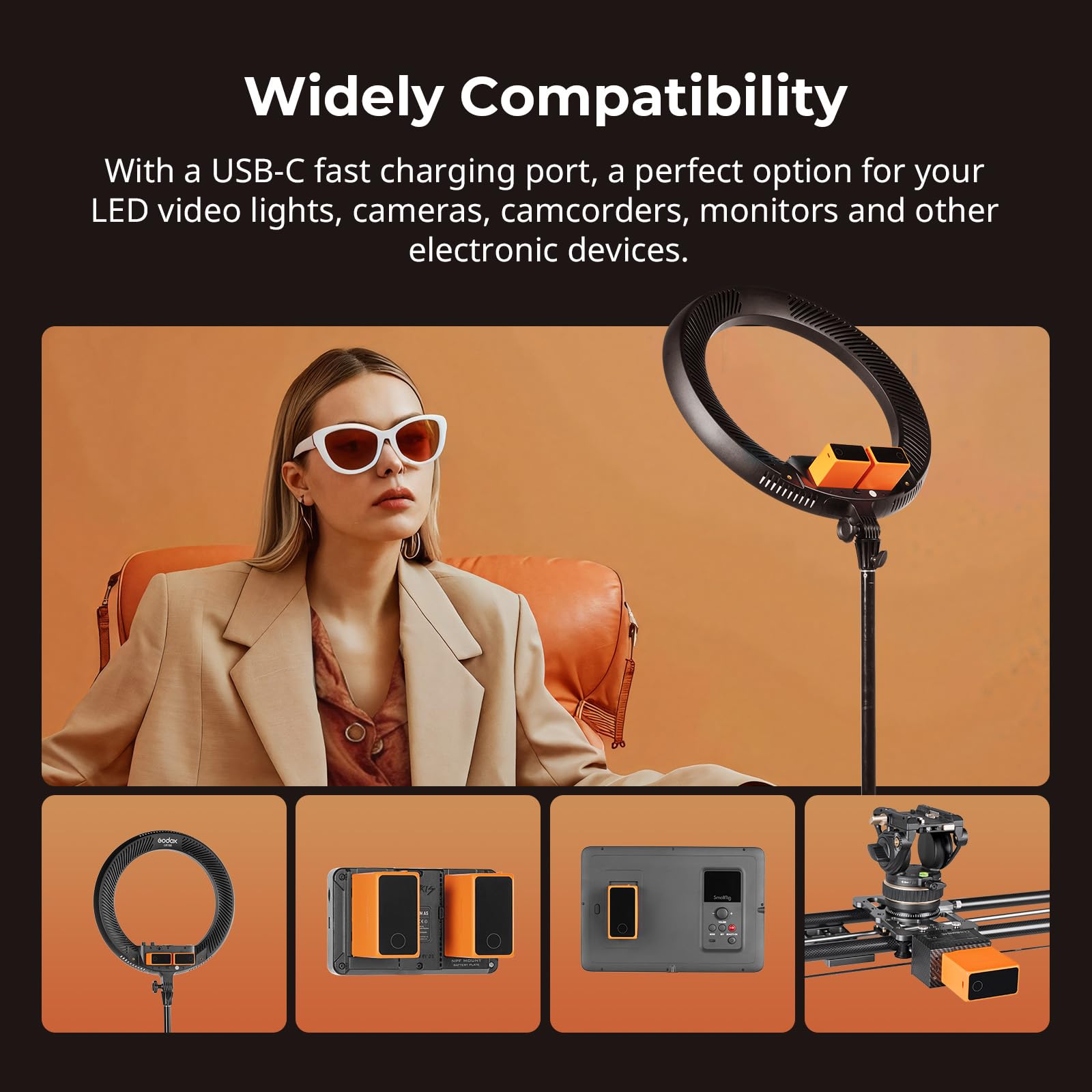 SmallRig NP-F970 10500mAh Replacement Battery for Sony NP-F970/F750/F550 - 36W USB-C PD Fast Charging, OLED Display - Compatible with DSLR Cameras, Monitors, LED Lights, Camcorders - Perfect for Photography, Videography & Outdoor Shooting (Orange, Model 4576)