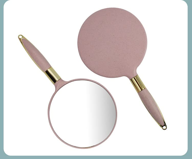 Beige Handheld Makeup Mirror with Handle - 12.5