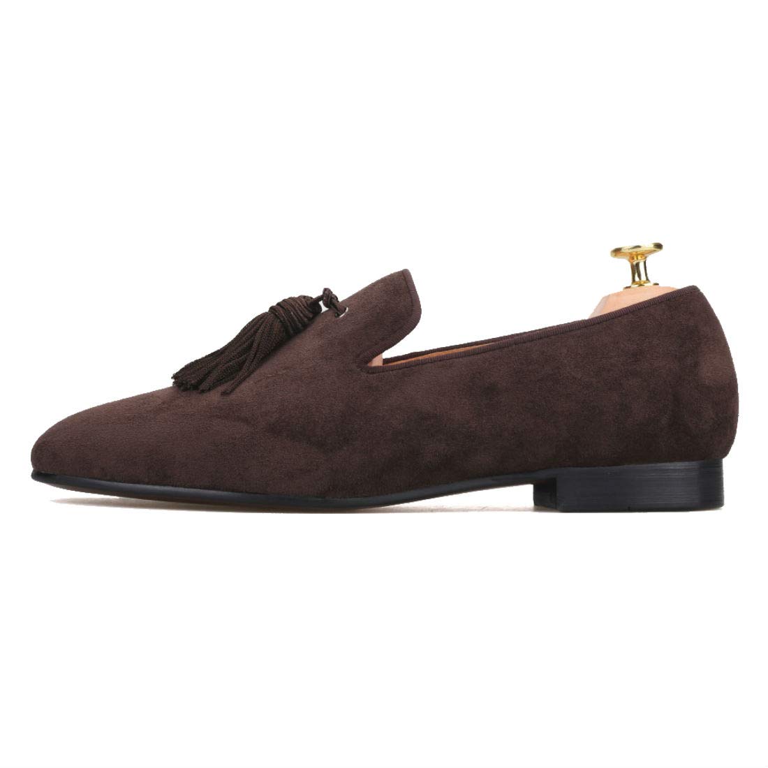 FERUCCI Men's Dark Brown Suede Loafers - Comfortable Slip-On Slippers with Big Tassel | Casual Indoor & Outdoor Wear for Home, Office, and Travel