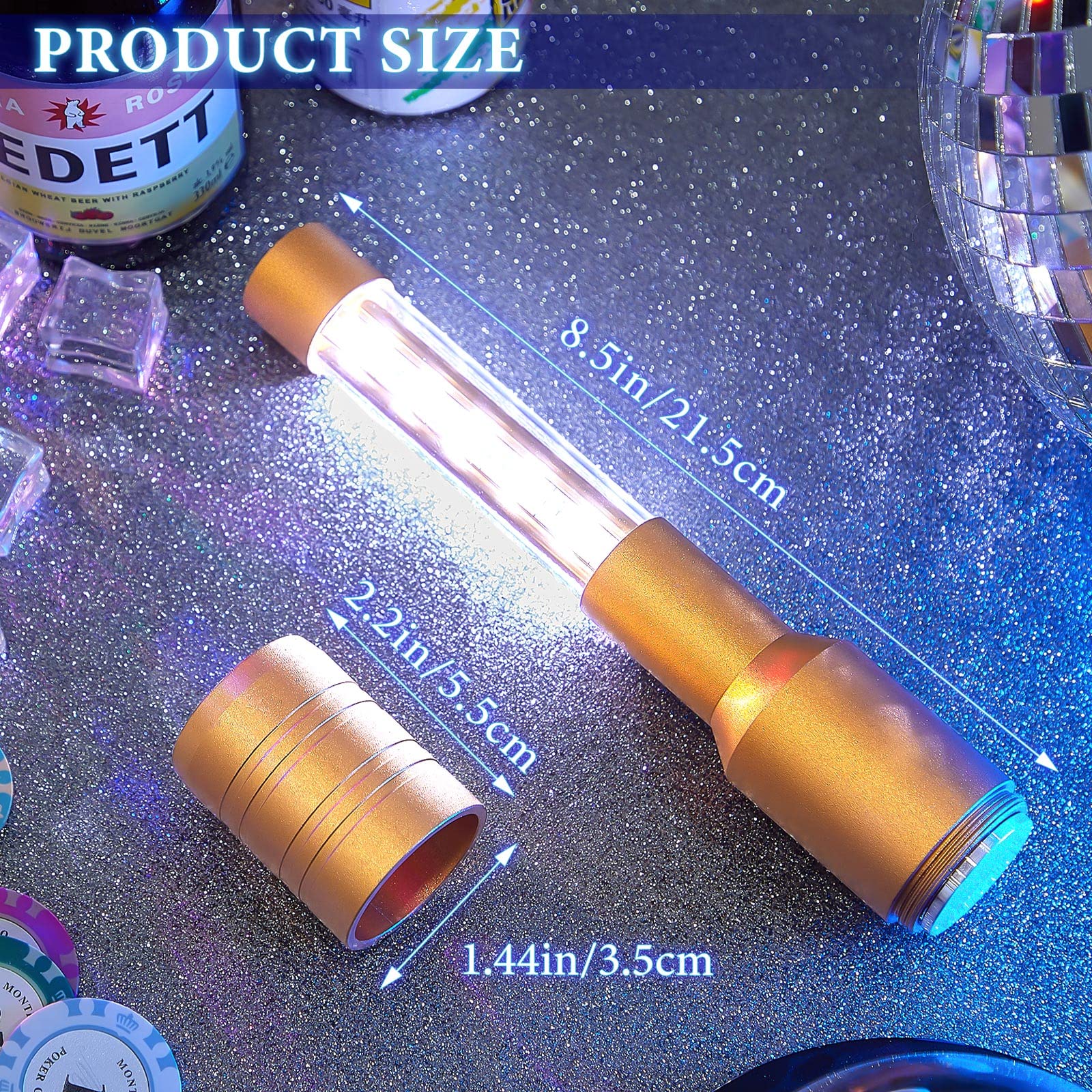 Lewtemi 4 Pieces LED Strobe Baton Lights - Rechargeable Champagne Bottle Topper & Bottle Service Sparklers for VIP Nightclubs, Bars, Weddings, Birthday Parties & Events (Gold)