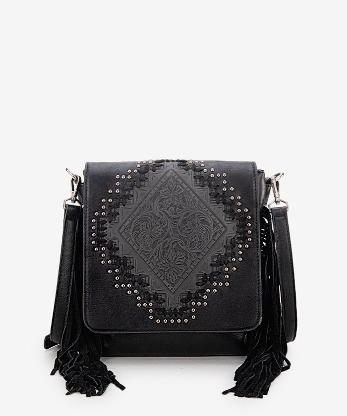 Montana West Tooled Fringe Flap Crossbody Purse for Women - Stylish Leather Shoulder Bag with Western Design - Perfect for Daily Use, Travel & Outdoor Events