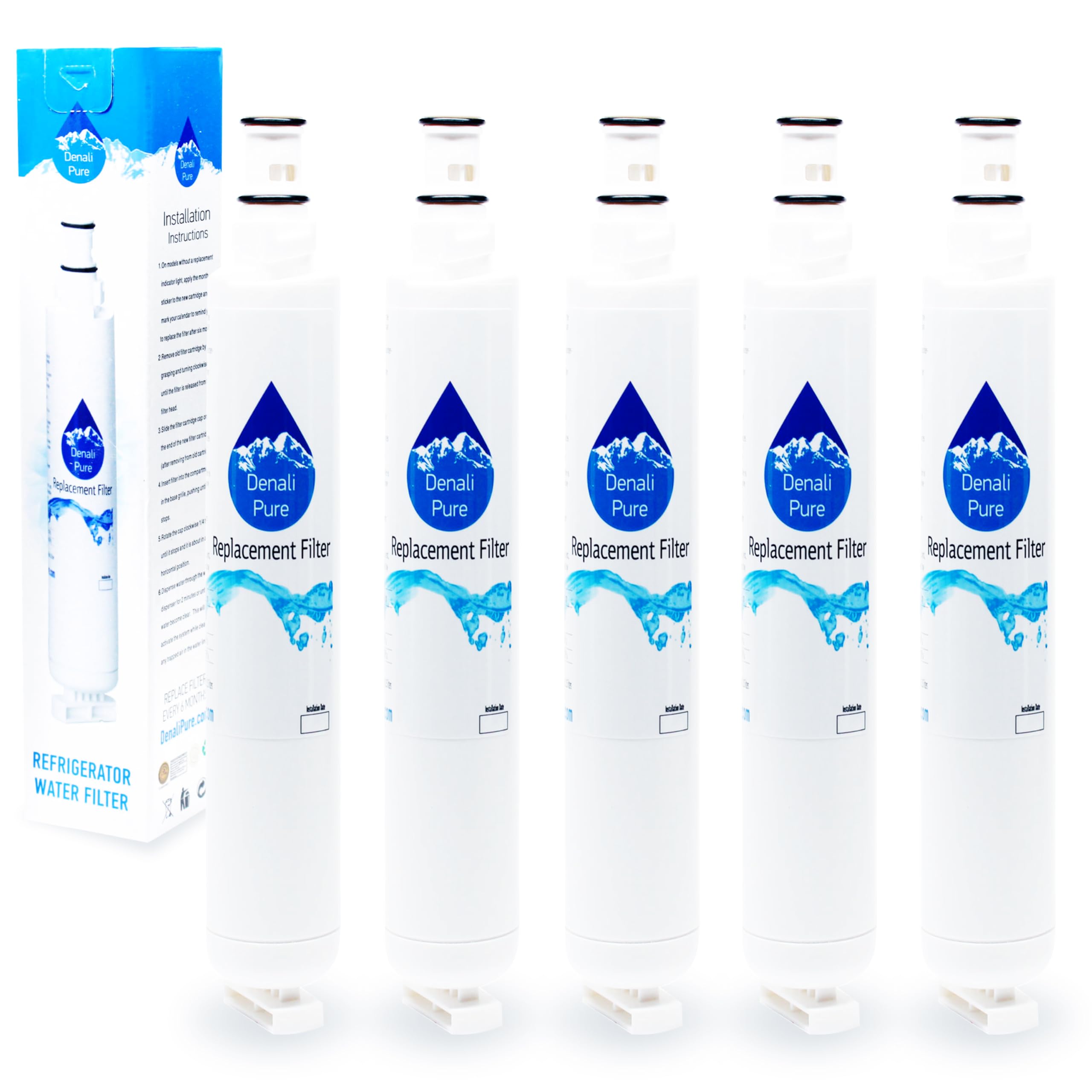 5-Pack Whirlpool GR9FHTXTB00 Refrigerator Water Filter Replacement - Compatible with Whirlpool 4396701 Fridge Filter Cartridge | Clean & Fresh Drinking Water for Home & Office Use