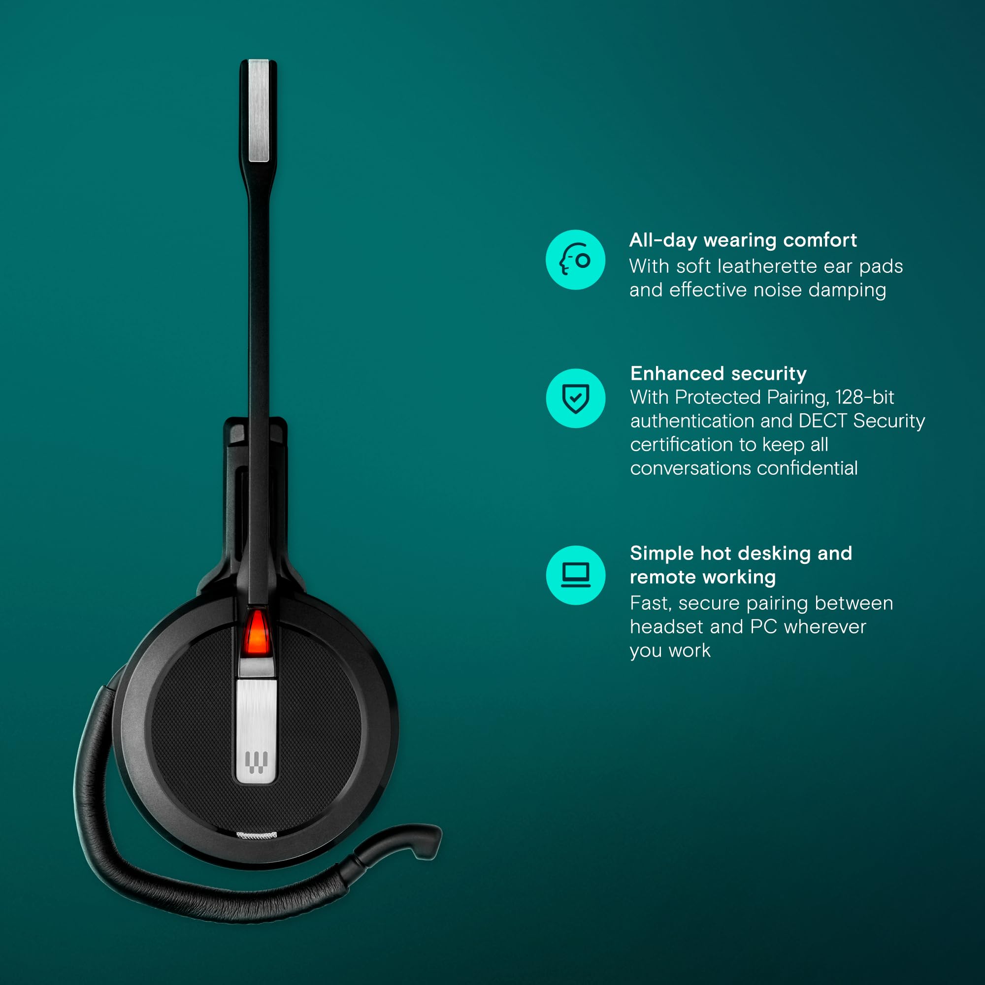 EPOS | SENNHEISER Impact SDW 5011 Wireless Headset for Office & Call Centers - Noise Cancelling USB Headphones with Microphone, Comfortable for Long Work Hours (Black) - Perfect for Remote Work, Video Conferencing & Customer Service