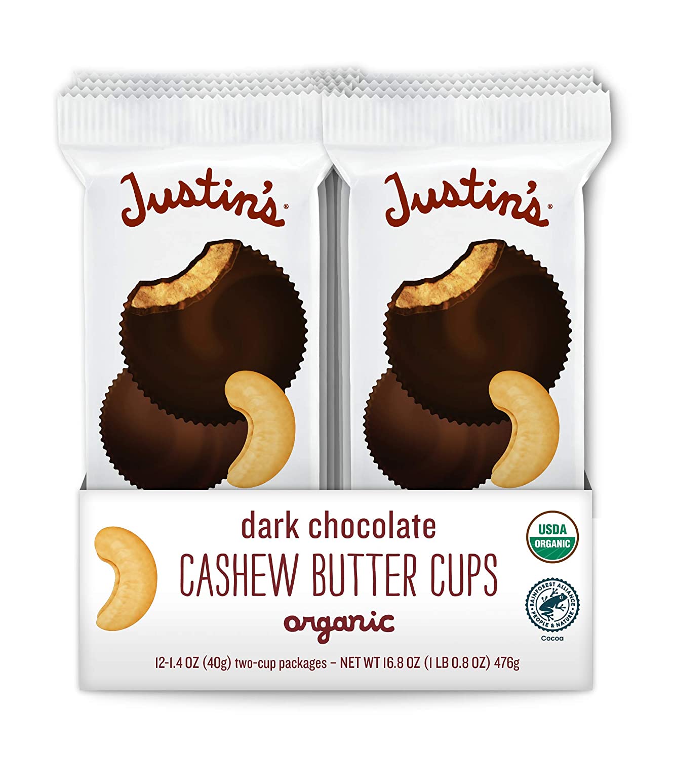 Justin's Dark Chocolate Cashew Butter Cups - Organic, Gluten-Free Nut Butter Snacks - Perfect for Healthy Desserts, Gifts & On-the-Go Energy Boost