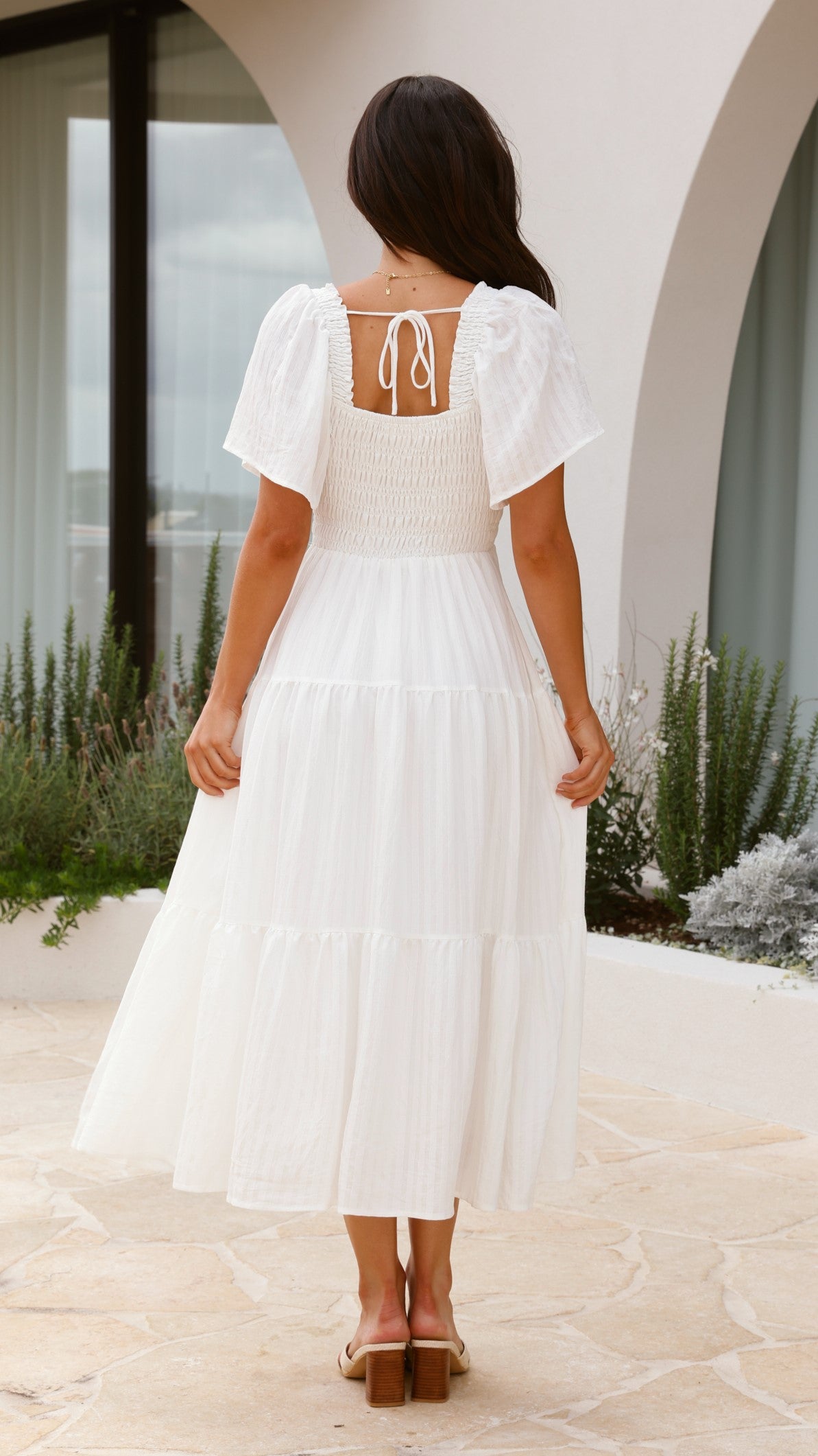 Lainey Midi Dress for Women - Elegant White Summer Dress for Casual Wear, Office, Party & Date Night | Flowy A-Line Knee Length Dress
