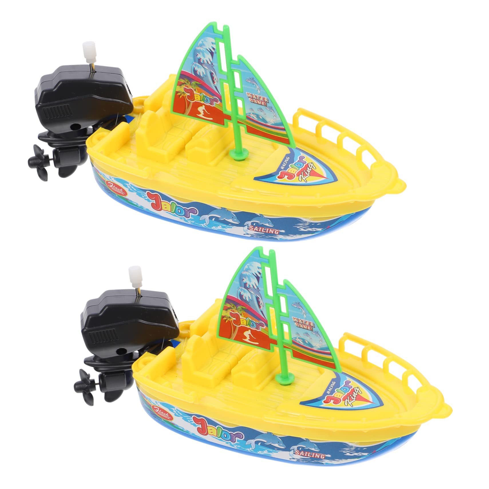 SKISUNO 4-Piece Wind Up Bath Toys for Kids - Floating Boat Bathtub Toys, Waterproof Shower Toys for Toddlers & Boys (Yellow) - Perfect for Bathtime Fun, Pool Play & Sensory Water Activities