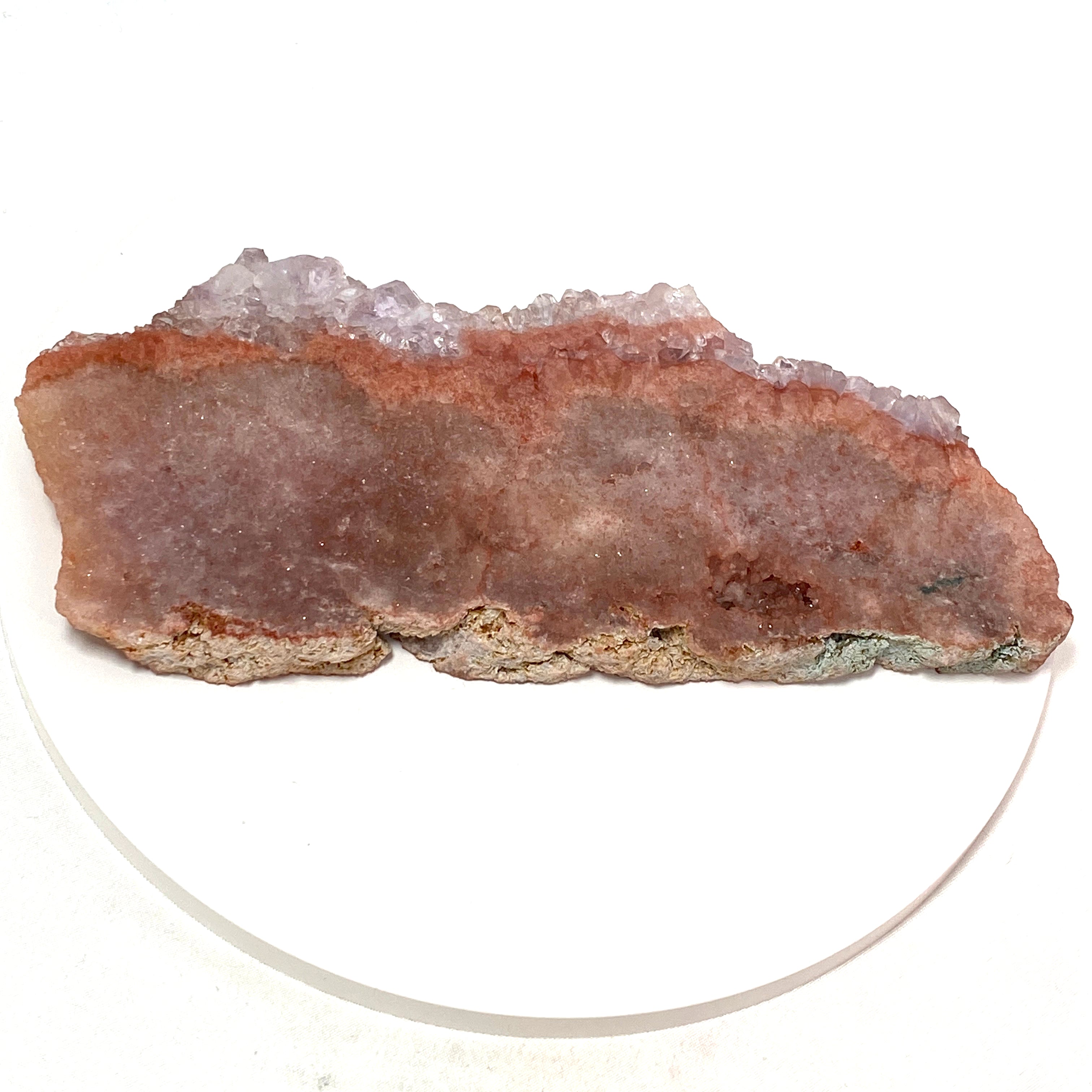 Natural Pink Amethyst & Quartz Crystal Slice on Wooden Stand - Healing Stone Decor for Home, Office & Meditation Space - PASL01