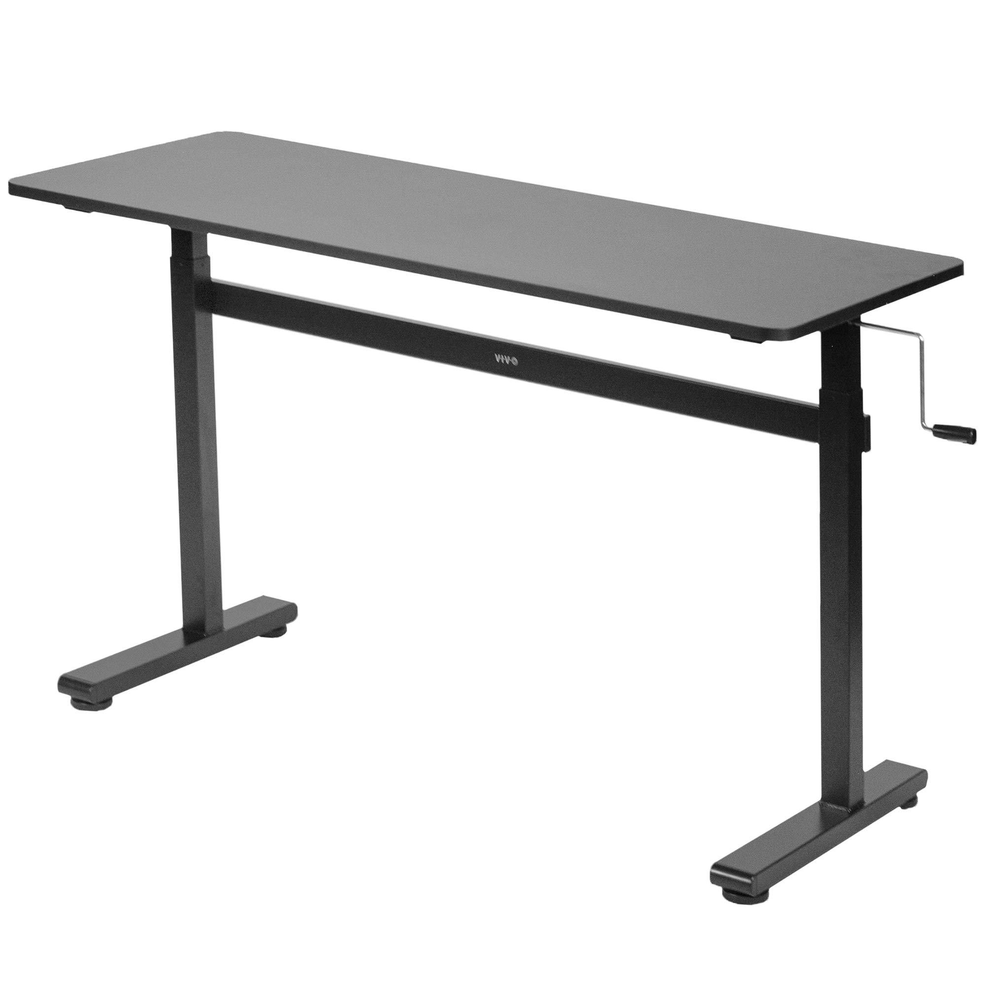 VIVO Height Adjustable 140cm x 61cm Standing Desk | Hand Crank Sit Stand Home Office Workstation with Frame & Table Top | Black | DESK-M55TB | Perfect for Small Spaces & Remote Work