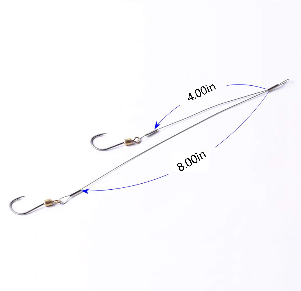 Stainless Steel Fishing Hook Rigs with Wire Line Leader - Saltwater & Freshwater Fishing Gear for Bass, Trout, and Catfish | Ideal for Pier, Shore, and Boat Fishing