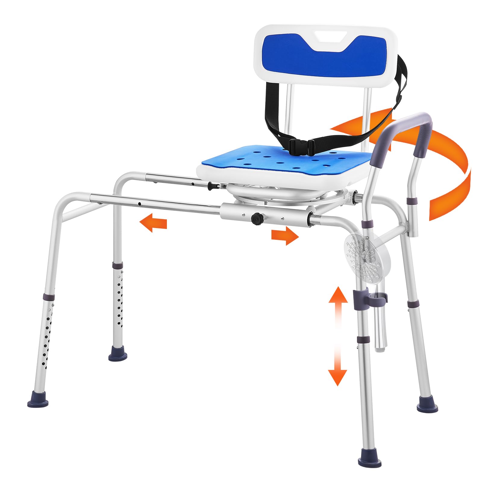 VEVOR 360° Swivel Sliding Tub Transfer Bench - Adjustable Height Bathtub Shower Chair with Armrests & Safety Belt - Non-Slip Rotating Seat for Elderly & Disabled - 400 lbs Weight Capacity - Ideal for Safe Bathing & Mobility Assistance