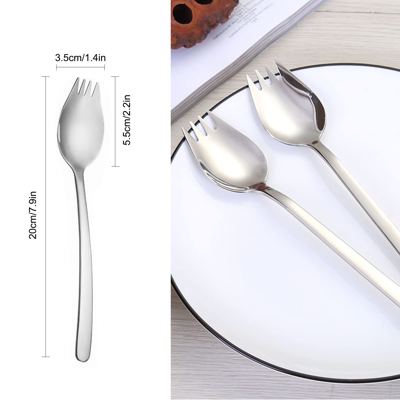 6-Piece Stainless Steel Spork Set - 18/10 Metal Salad Sporks, 7.9