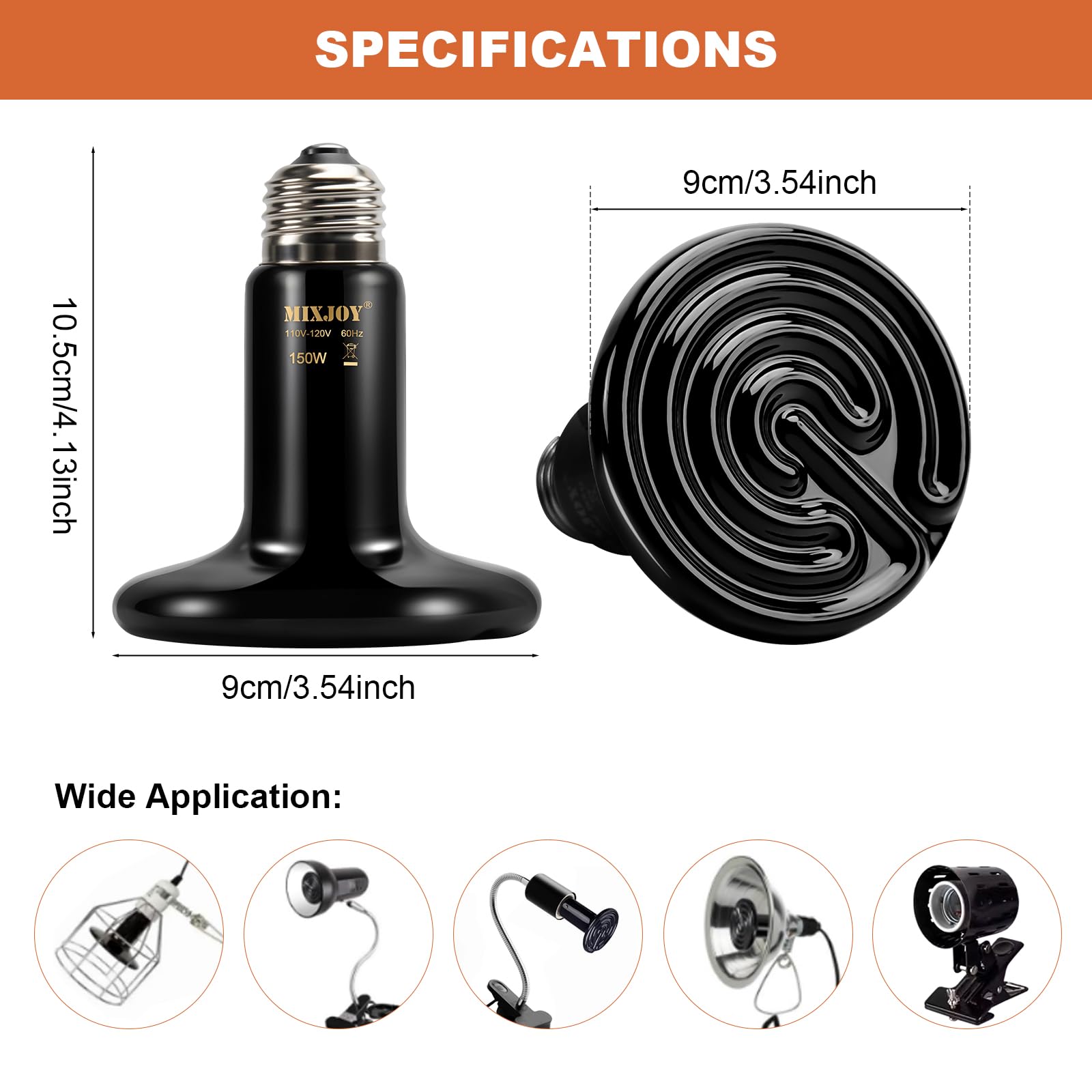 150W Reptile Heat Lamp 2-Pack - Ceramic Heat Emitter Bulbs for Terrariums | No Light Emitting Heat Source for Bearded Dragons, Geckos, Lizards, Turtles, Snakes & Chickens | Perfect for Nighttime Heating & Winter Warmth in Reptile Habitats